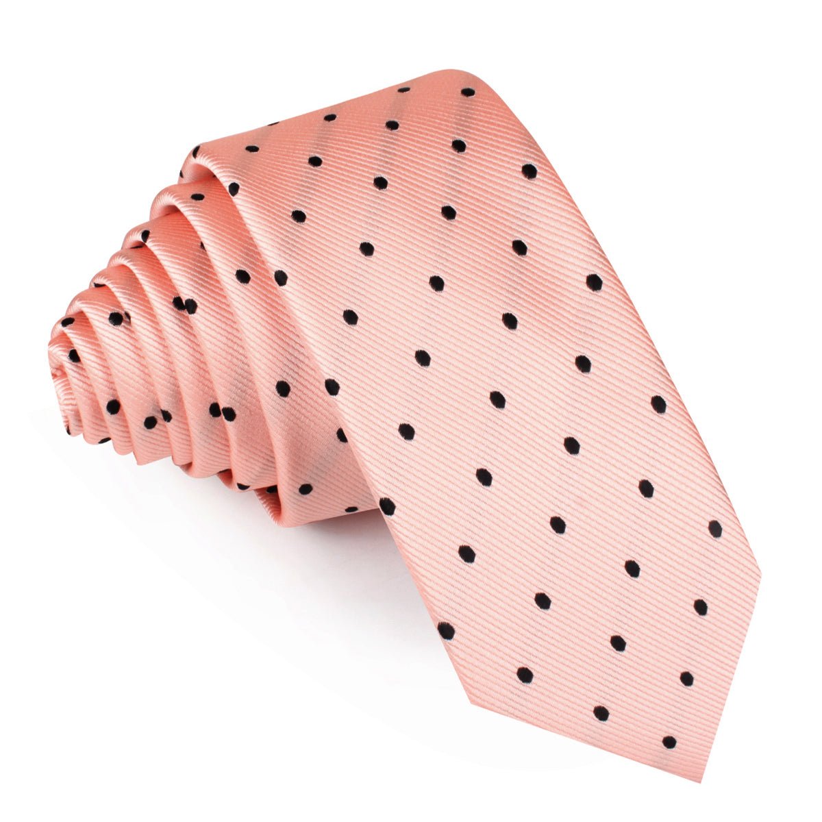 Peach on Black Polka Dots Skinny Tie