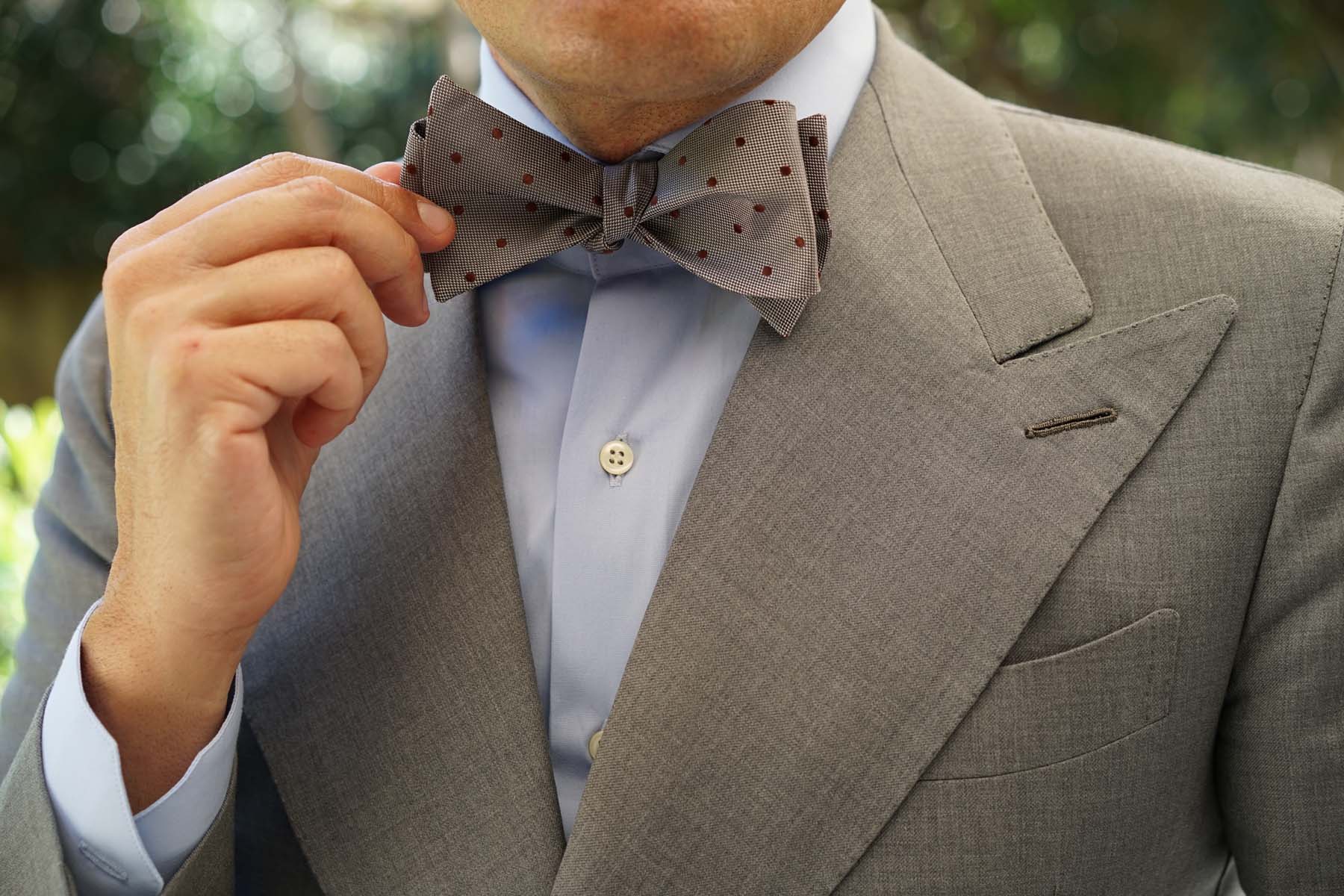 Grey with Brown Polka Dots Self Tie Bow Tie