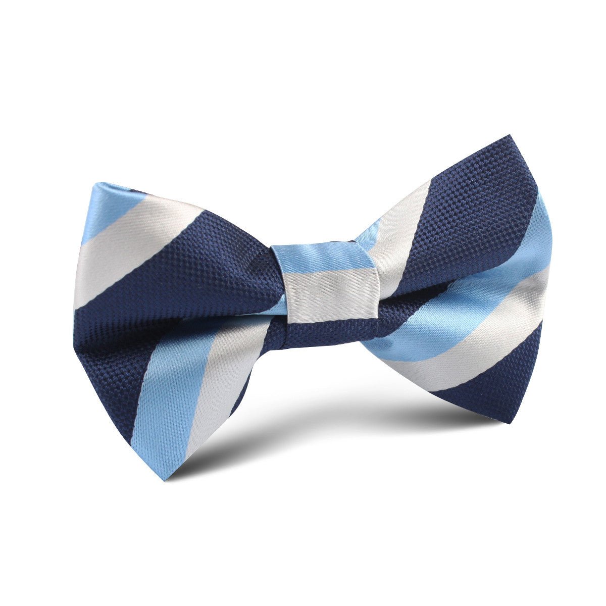 White Navy and Light Blue Striped Kids Bow Tie