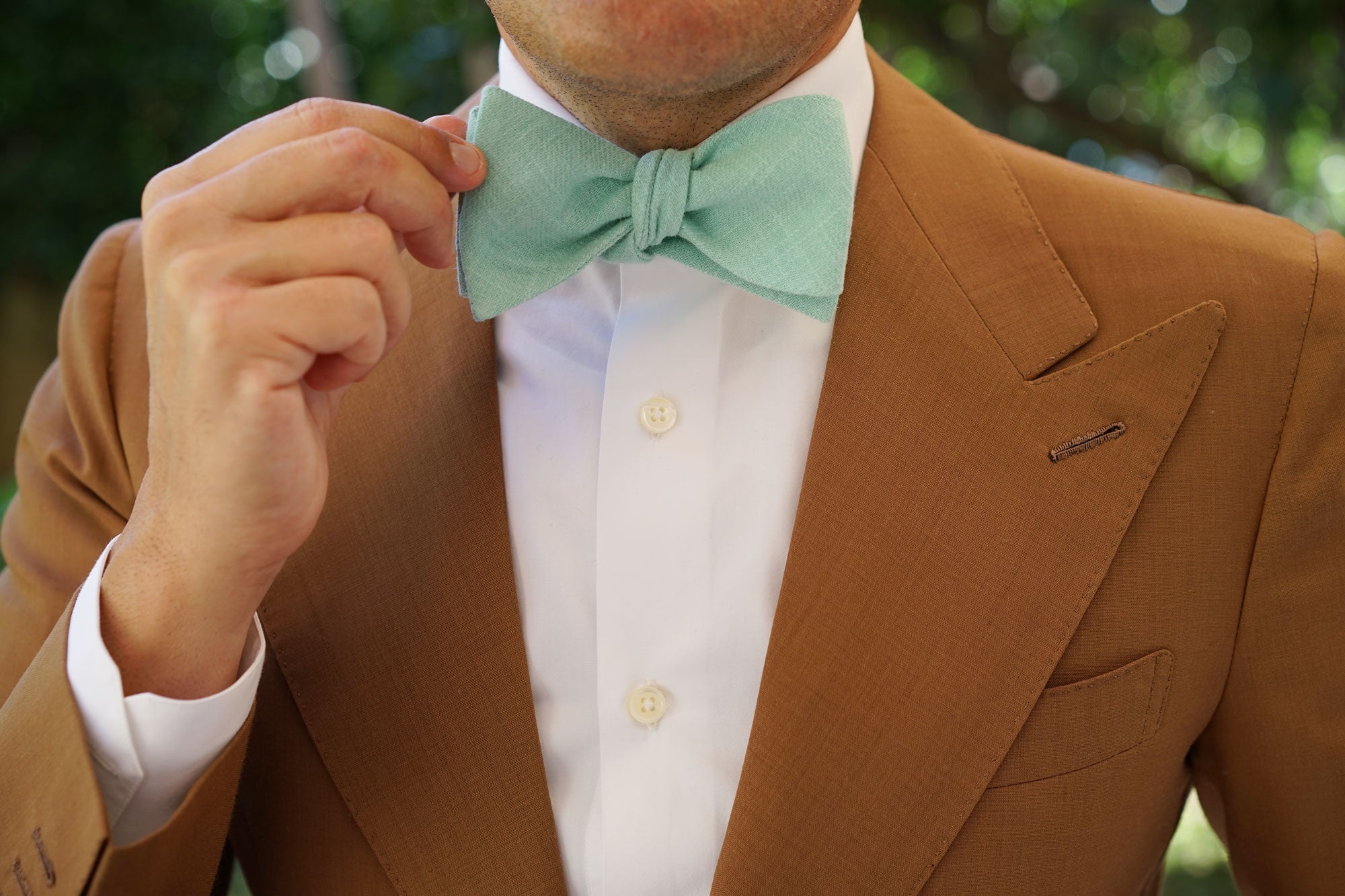 Mint Blush Green Chevron Linen Self Bow Tie