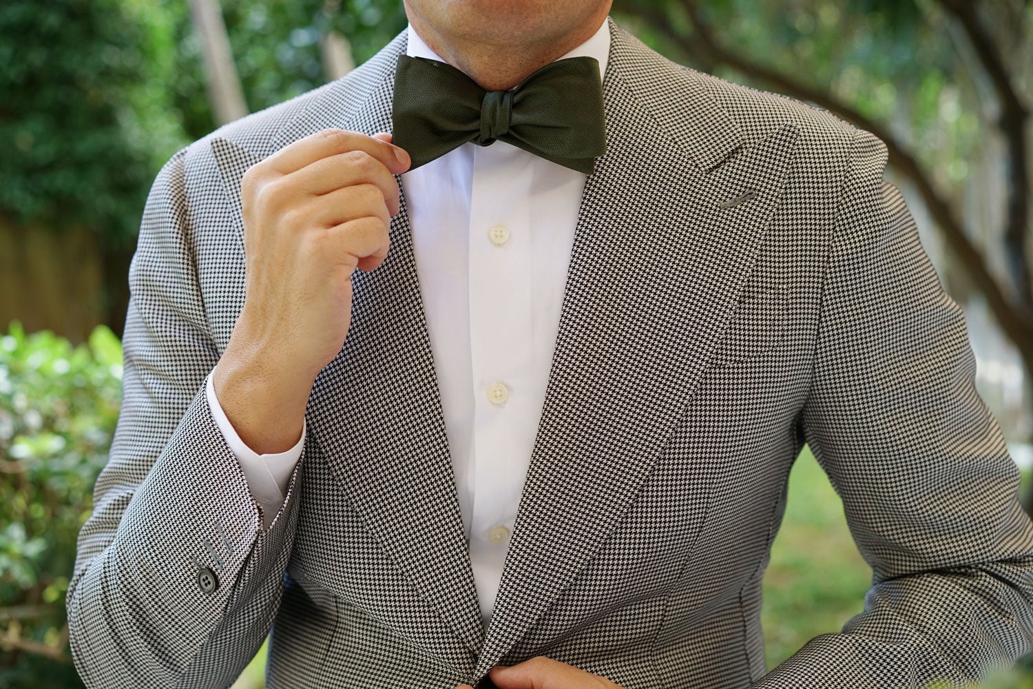 Dark Olive Green Weave Self Bow Tie