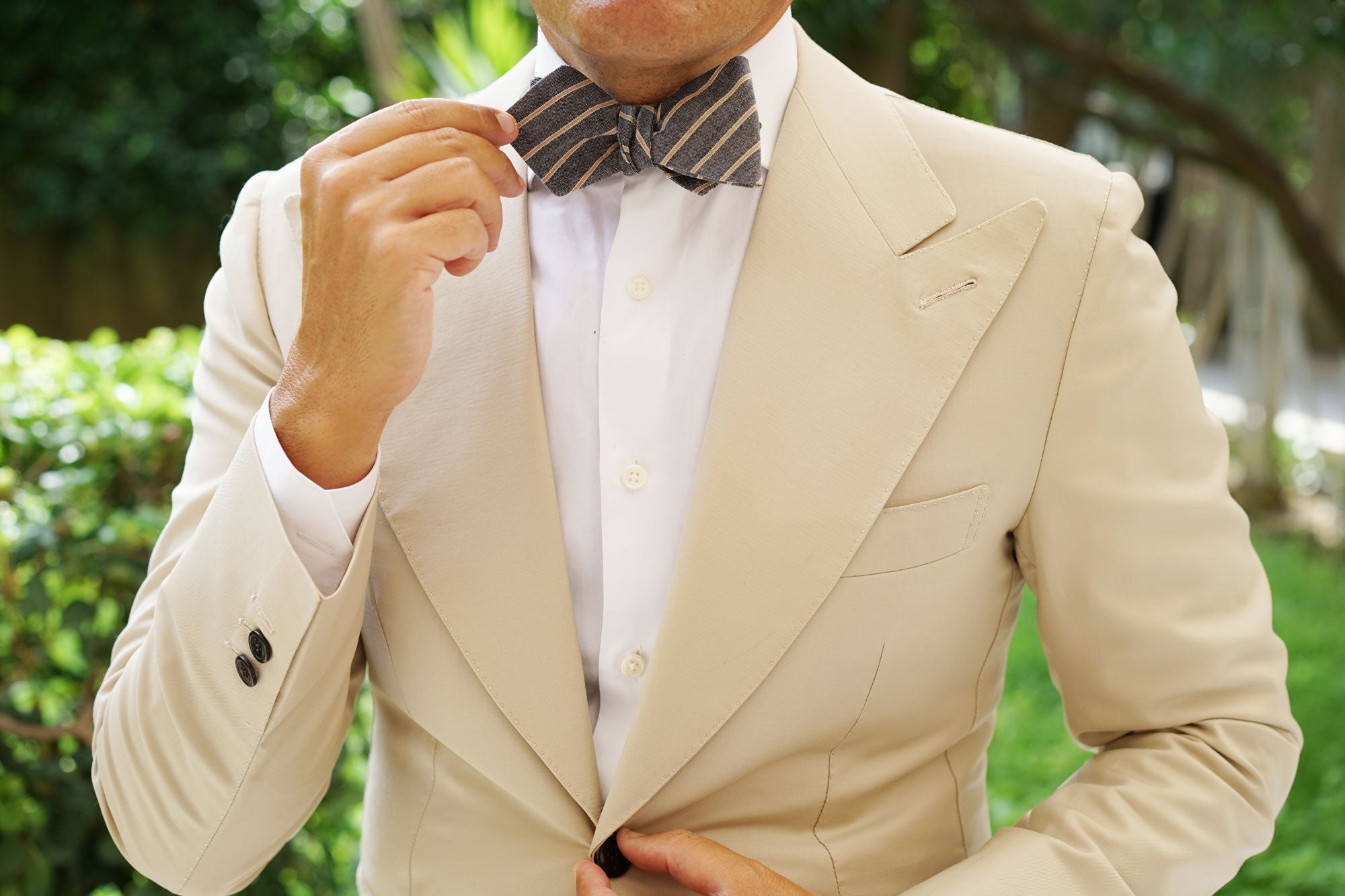 Mustard Pinstripe Diamond Self Bow Tie