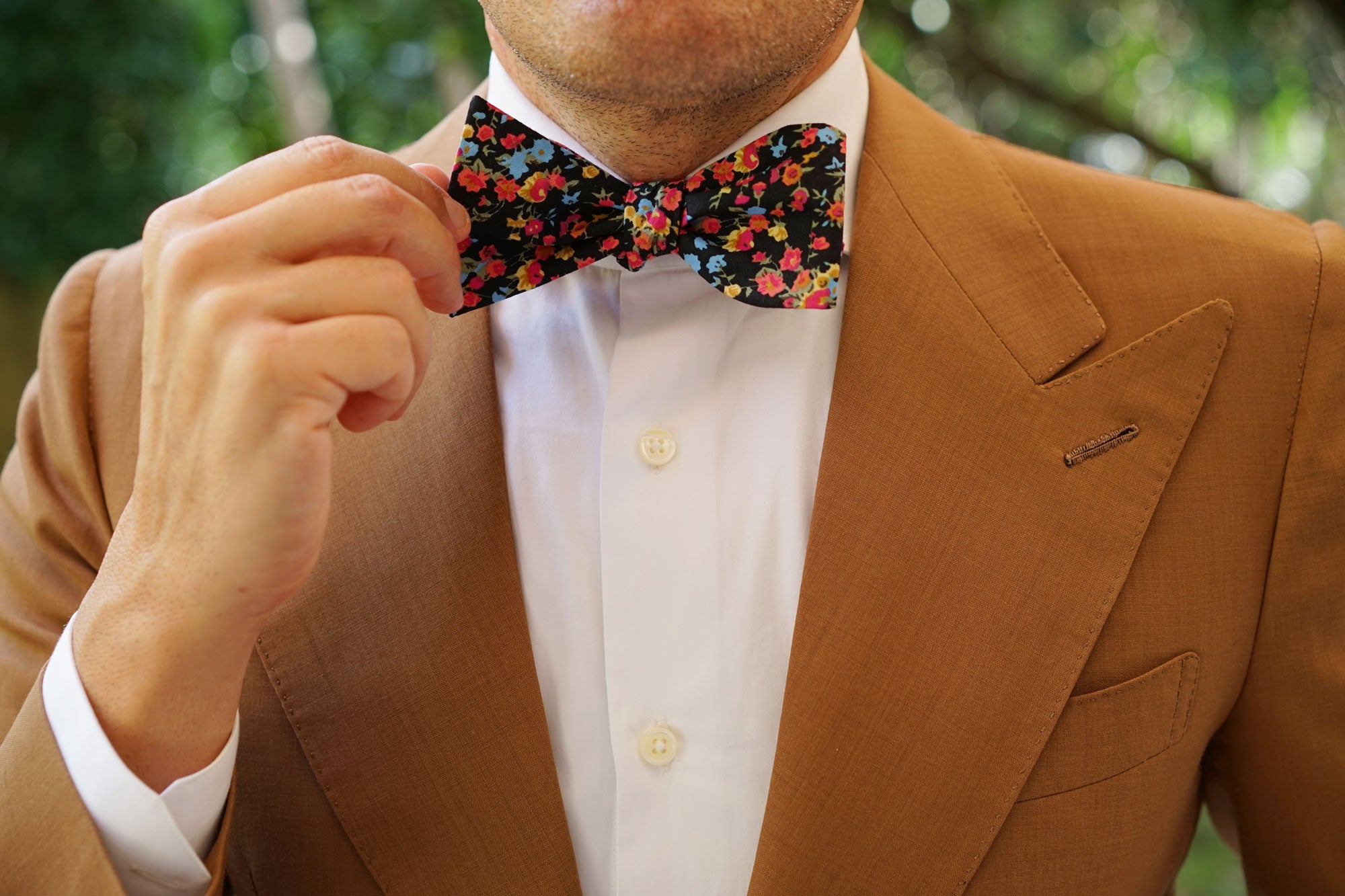 Amaryllis Black Liberty Floral Self Bow Tie