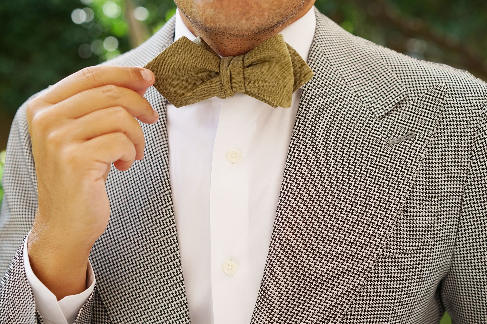 Dry Green Khaki Linen Diamond Self Bow Tie