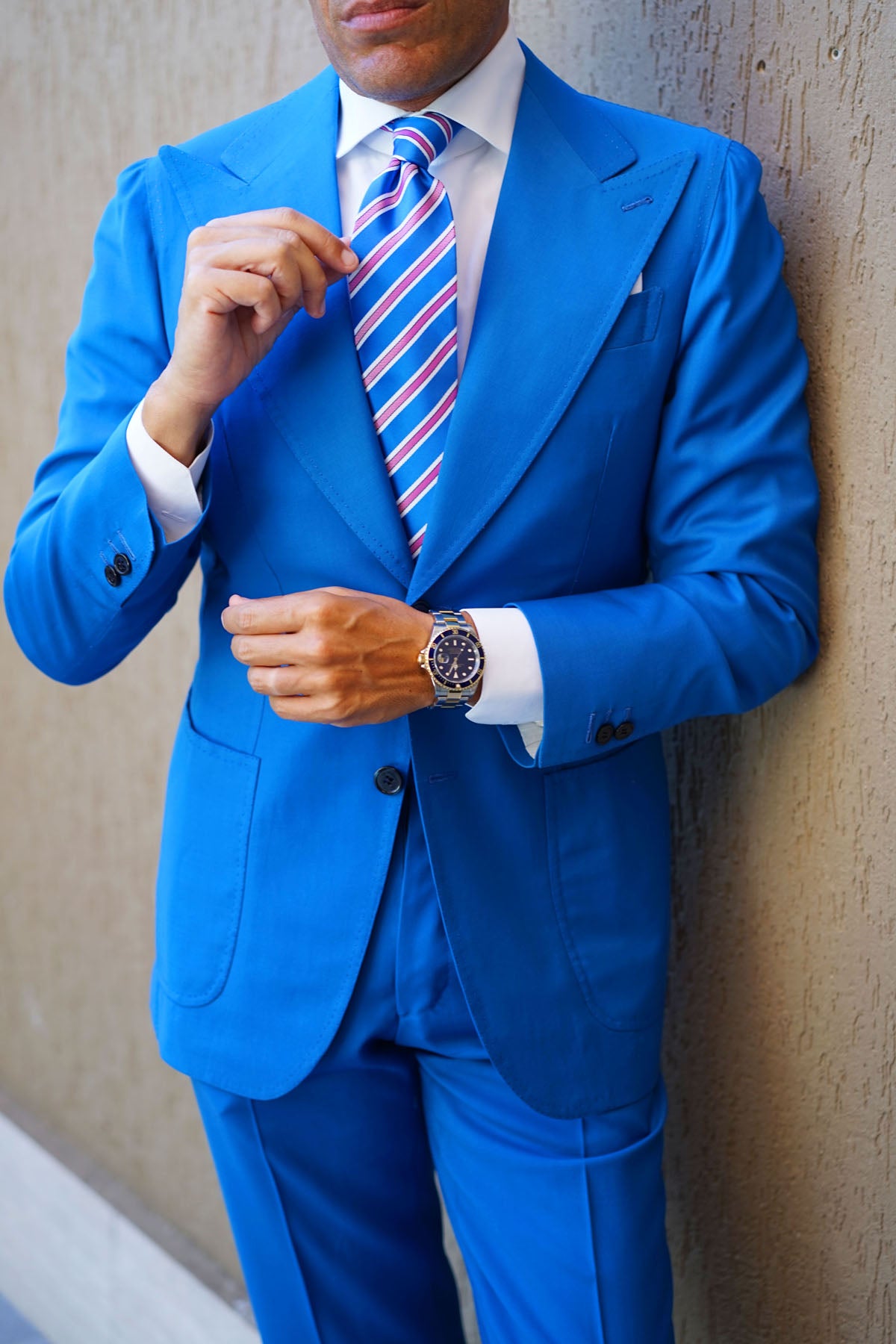 Light Blue Tie with Pink Stripes