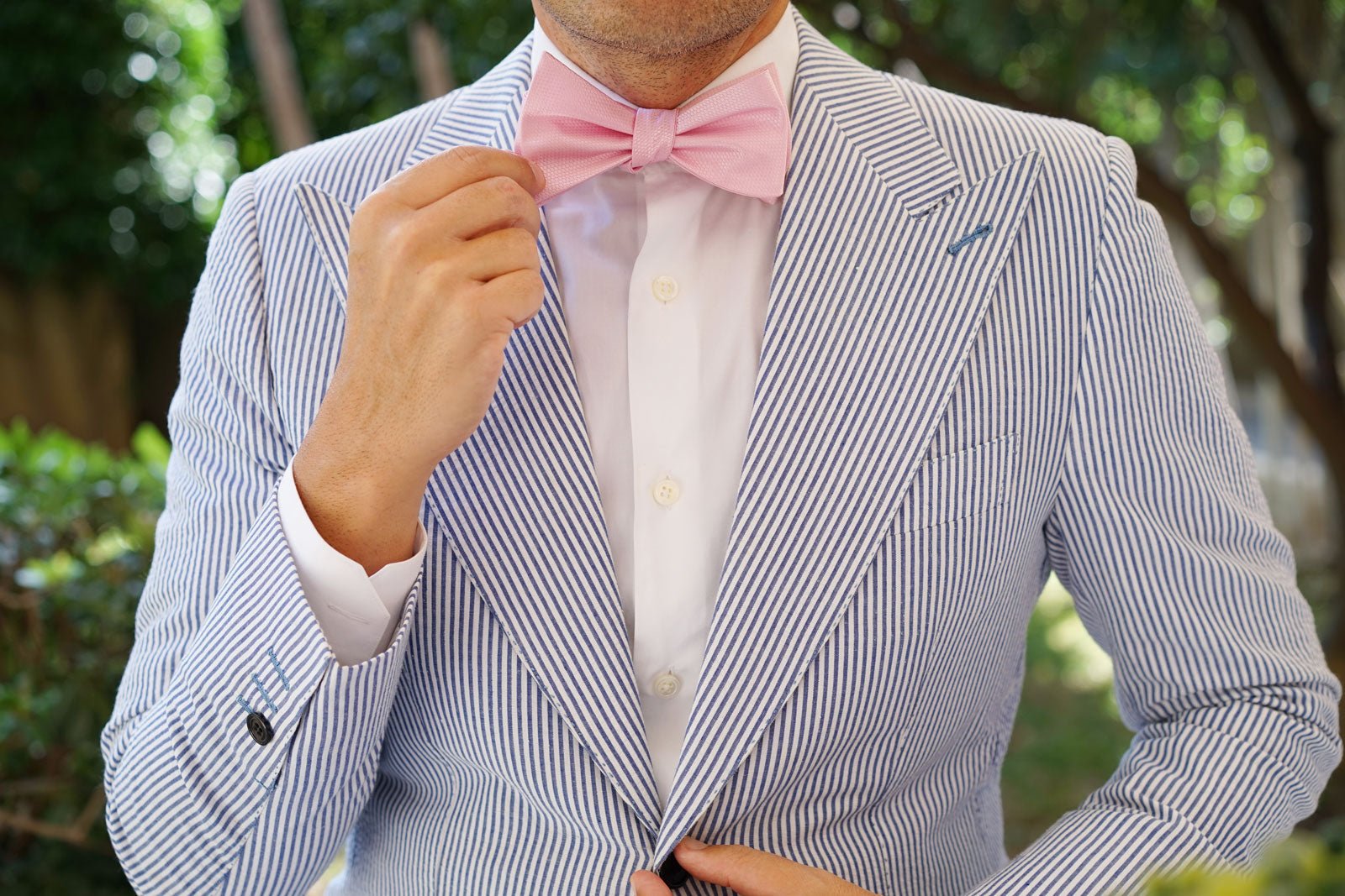 Peony Pink Basket Weave Self Bow Tie