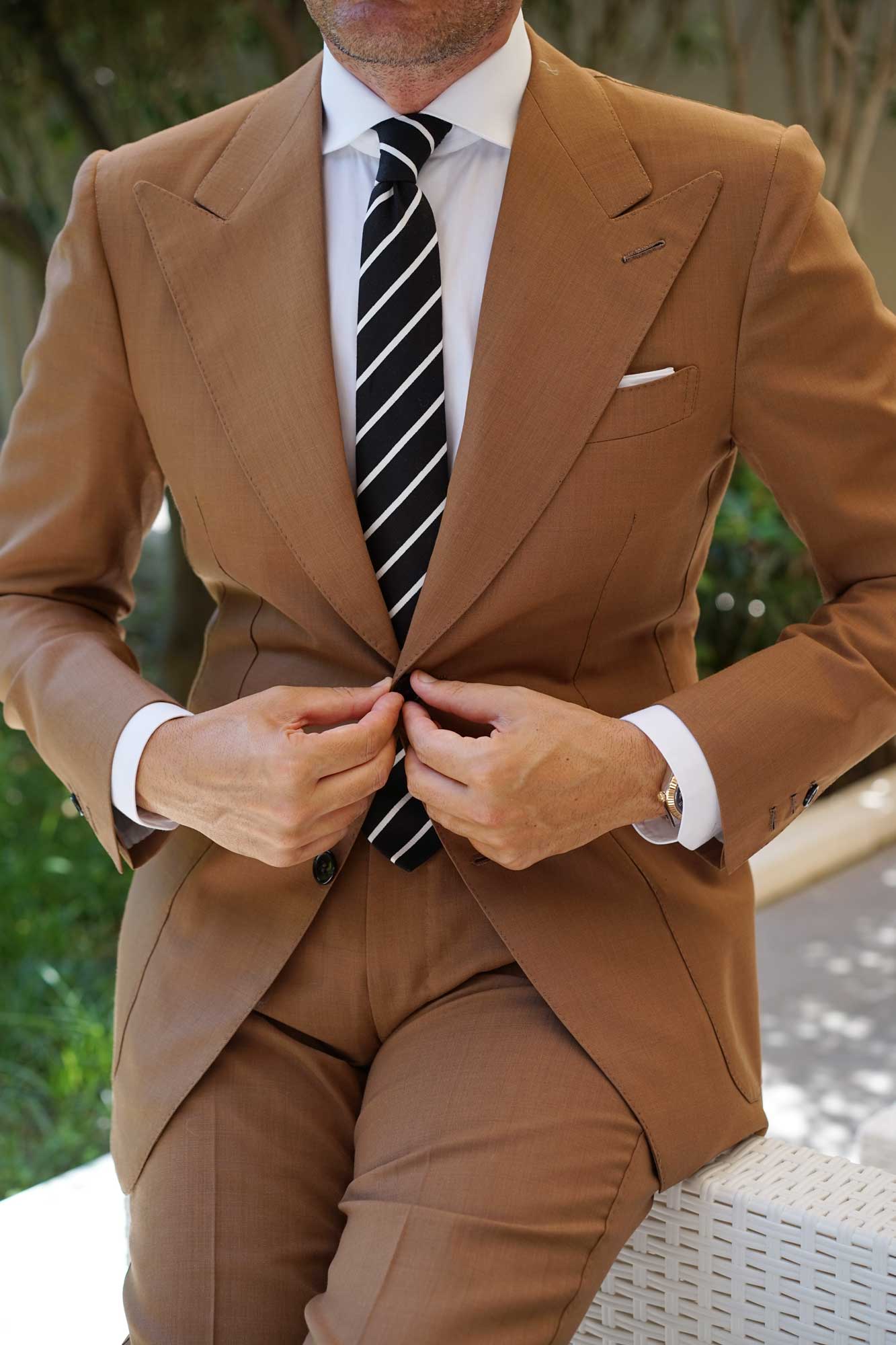 Onyx Black Pencil Striped Linen Skinny Tie