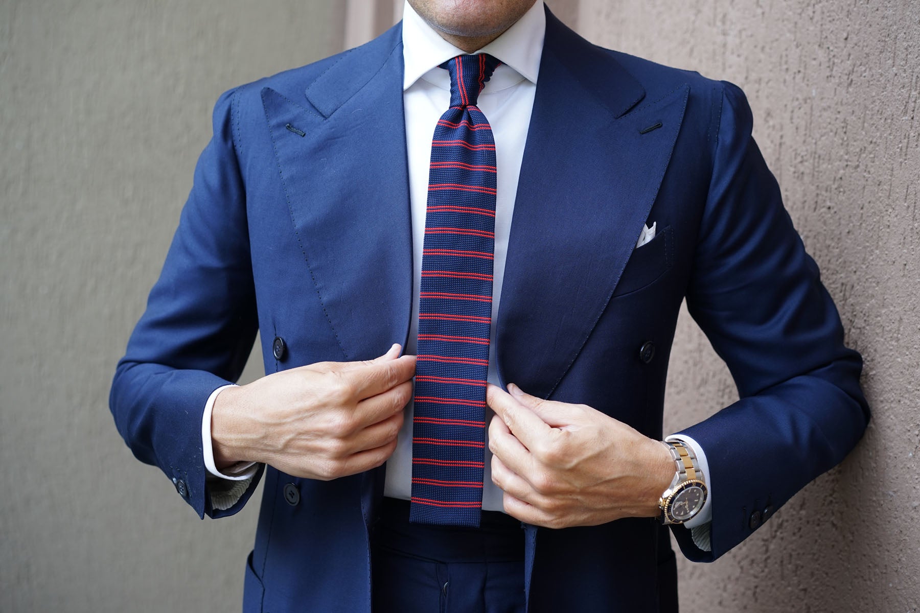 Lester Navy Blue with Red Striped Knitted Tie