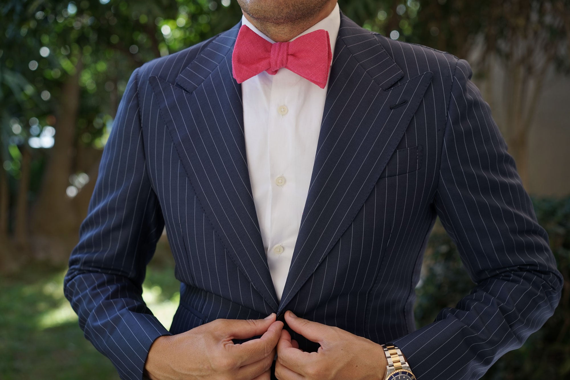 Begonia Hot Pink Linen Self Bow Tie