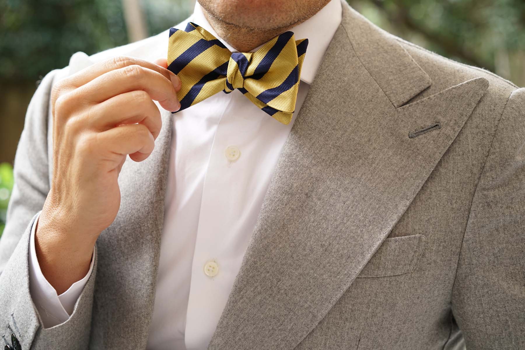 Navy Stripe Yellow Twill Self Bow Tie