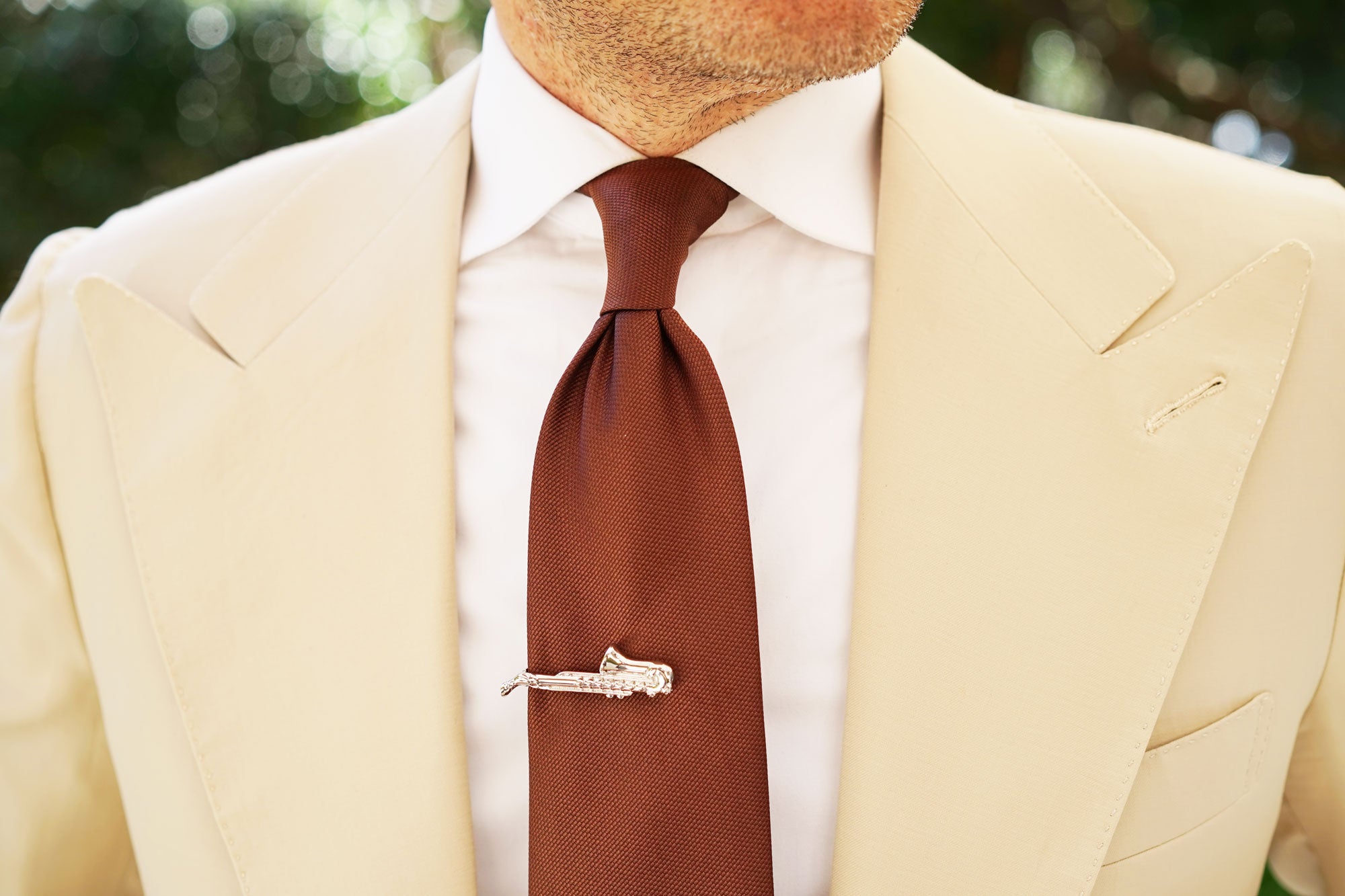 Silver Saxophone Tie Bar