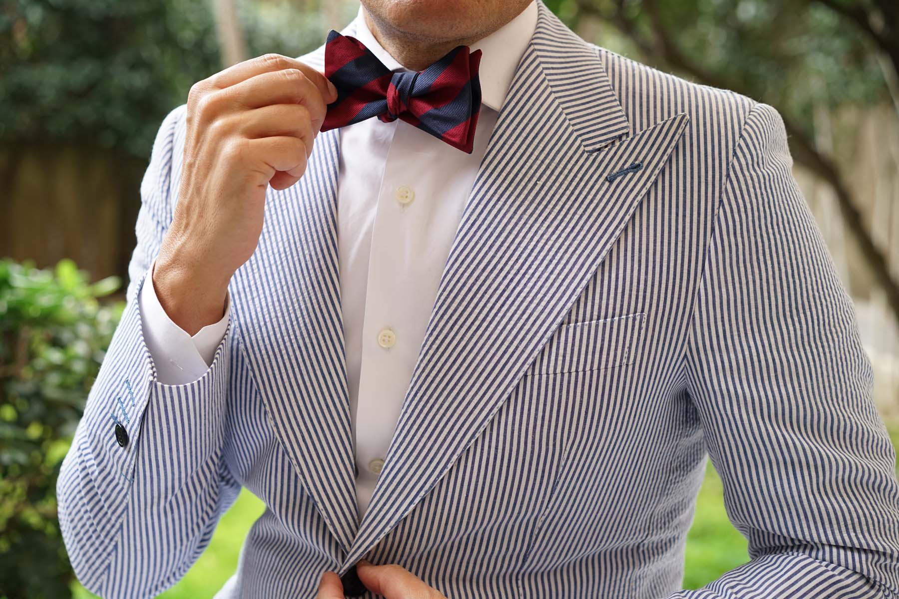 Burgundy & Navy Blue Stripes Self Bow Tie