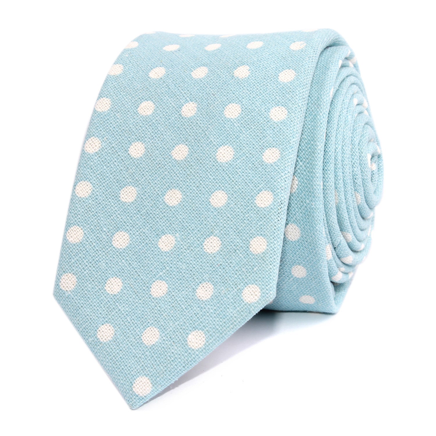 Light Blue Linen Polka Dot Skinny Tie