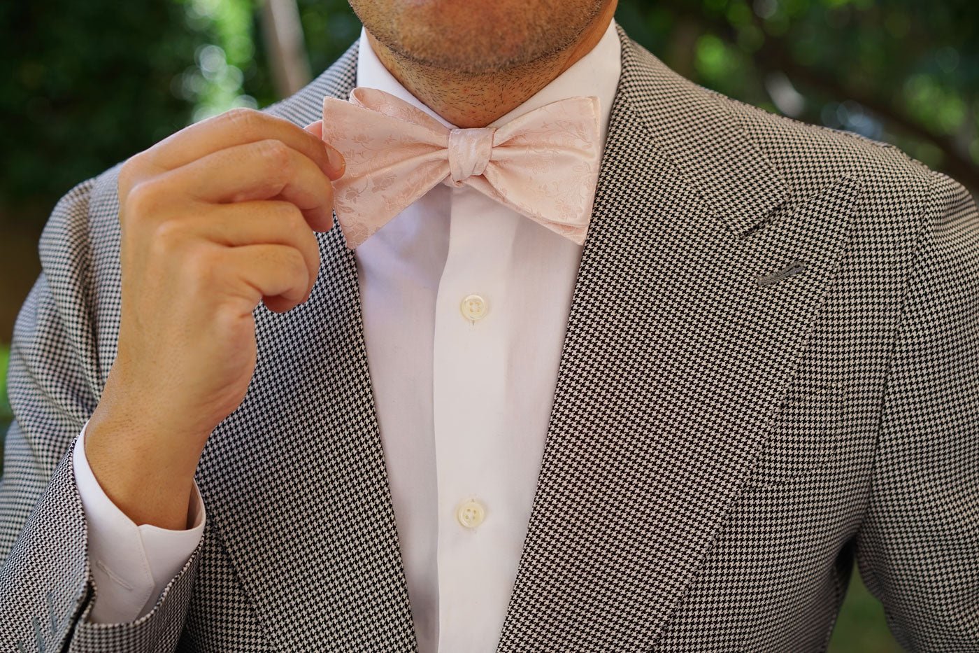 Blush Pink Rose Floral Self Bow Tie