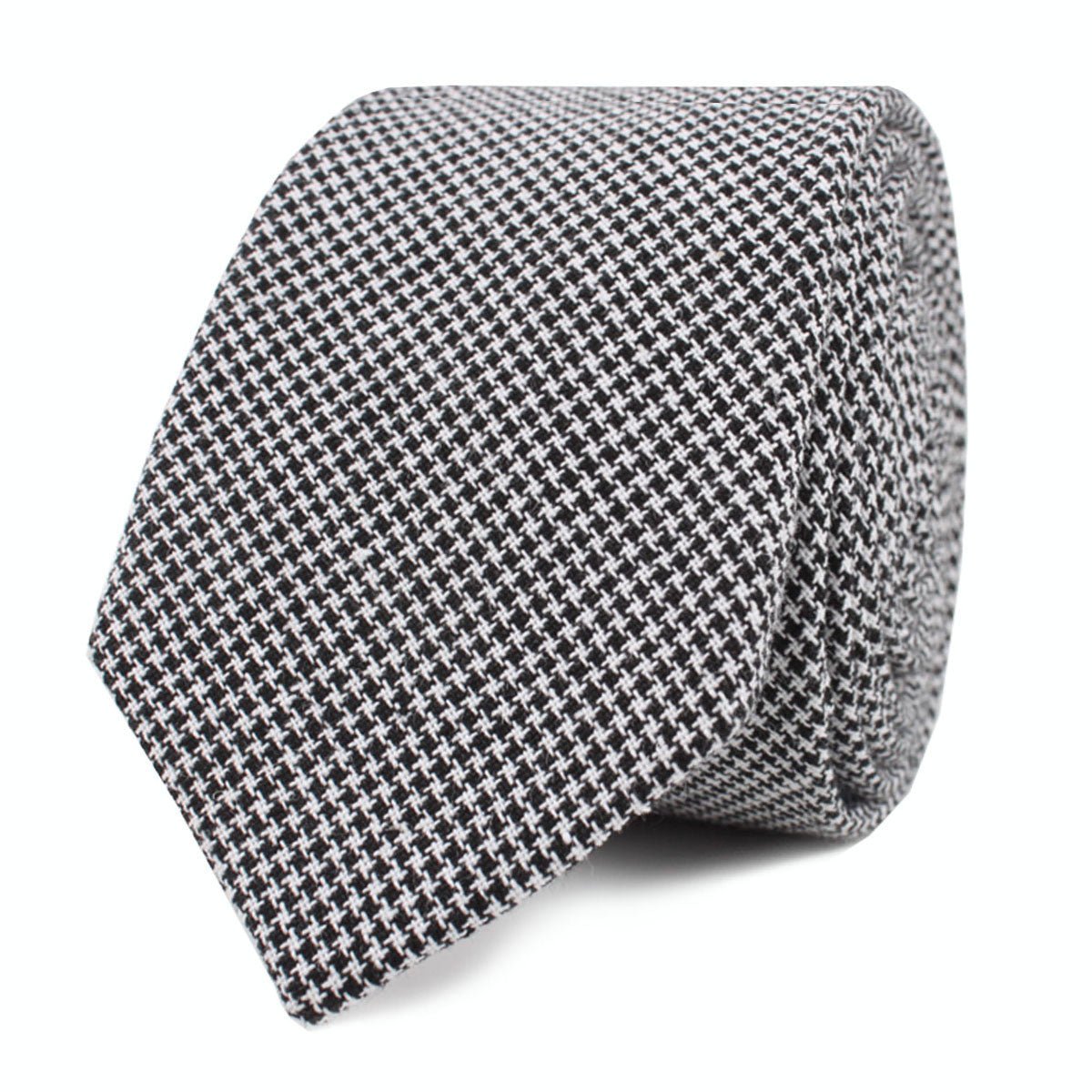 Black & White Houndstooth Cotton Skinny Tie