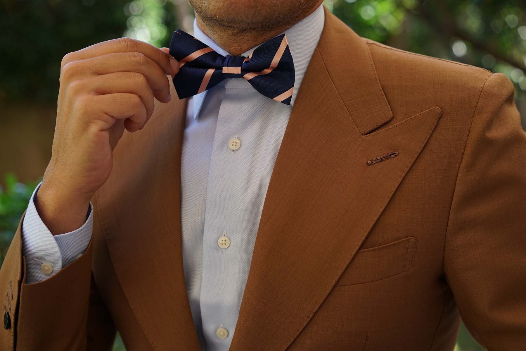 Navy Blue with Peach Stripes Bow Tie