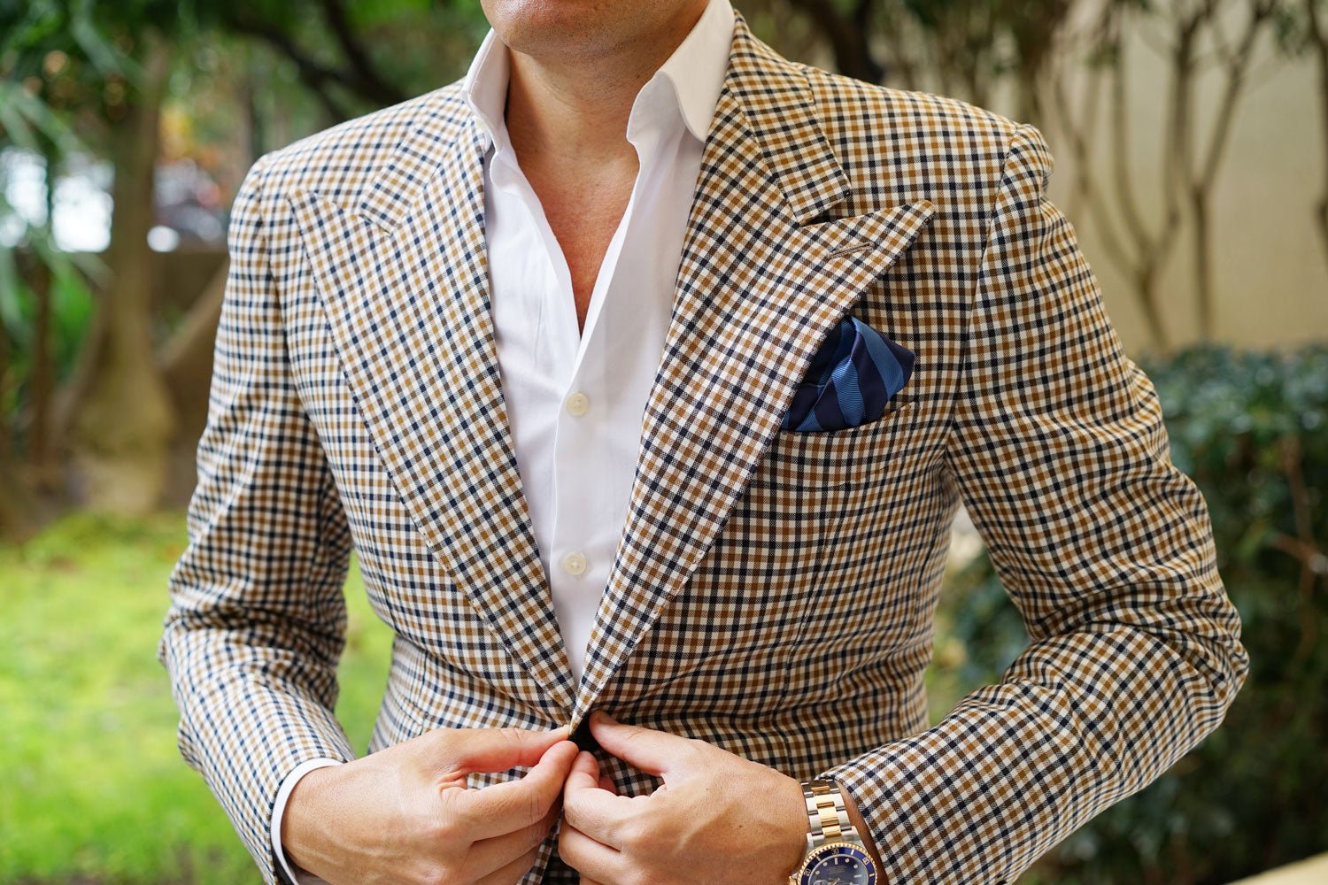 Oxford & Steel Blue Striped Pocket Square