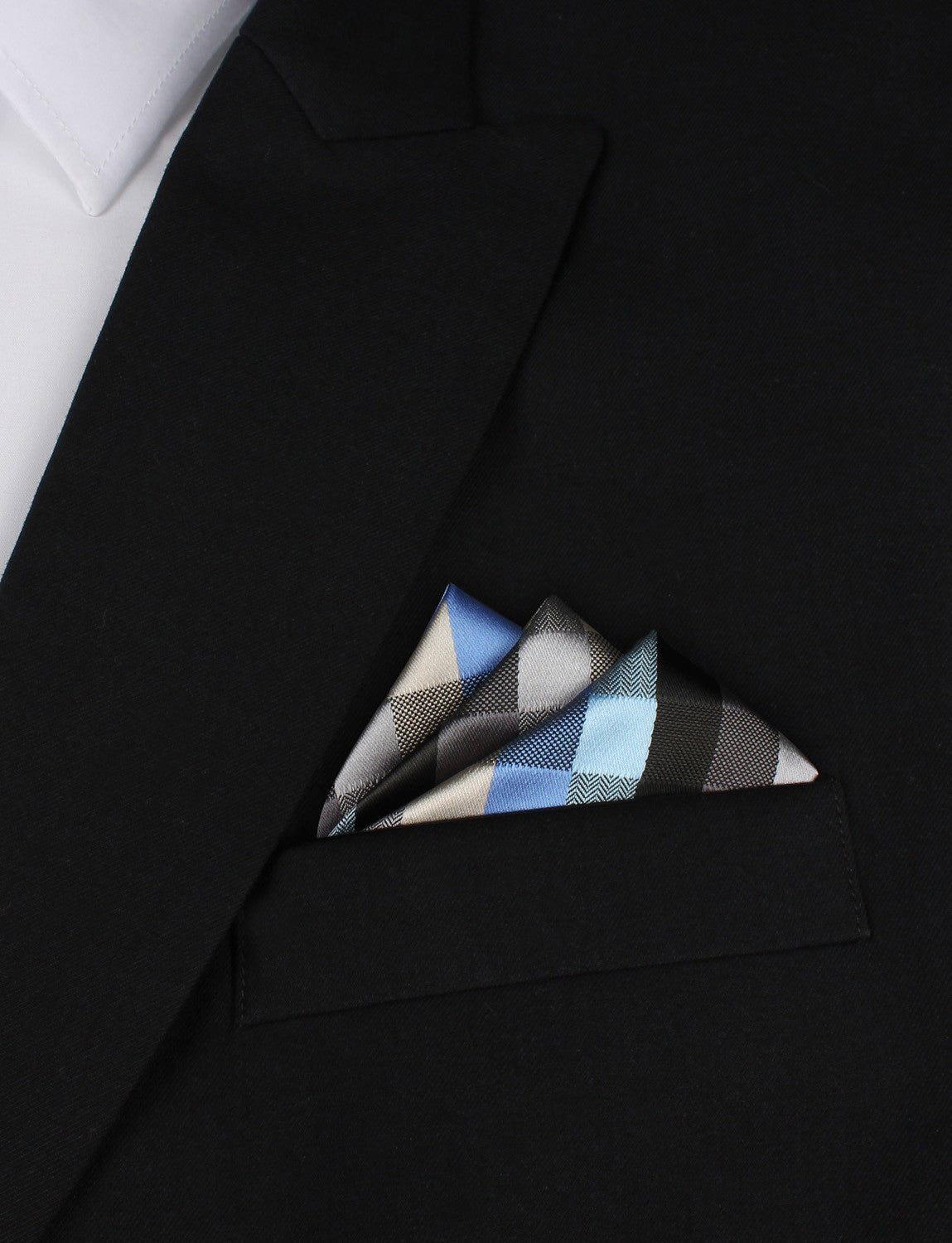 Black Grey Silver Blue Pattern Pocket Square