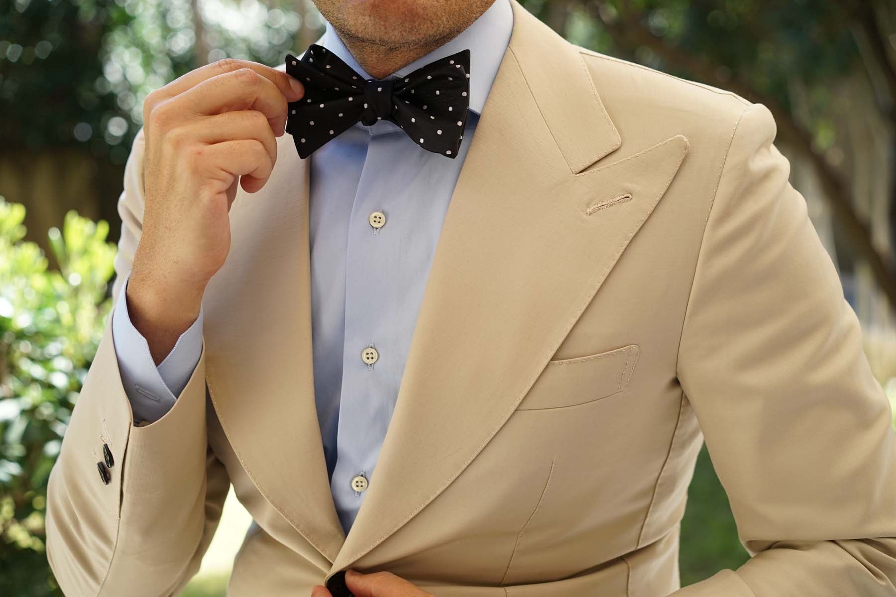 Coal Black with White Polka Dots Self Tie Bow Tie