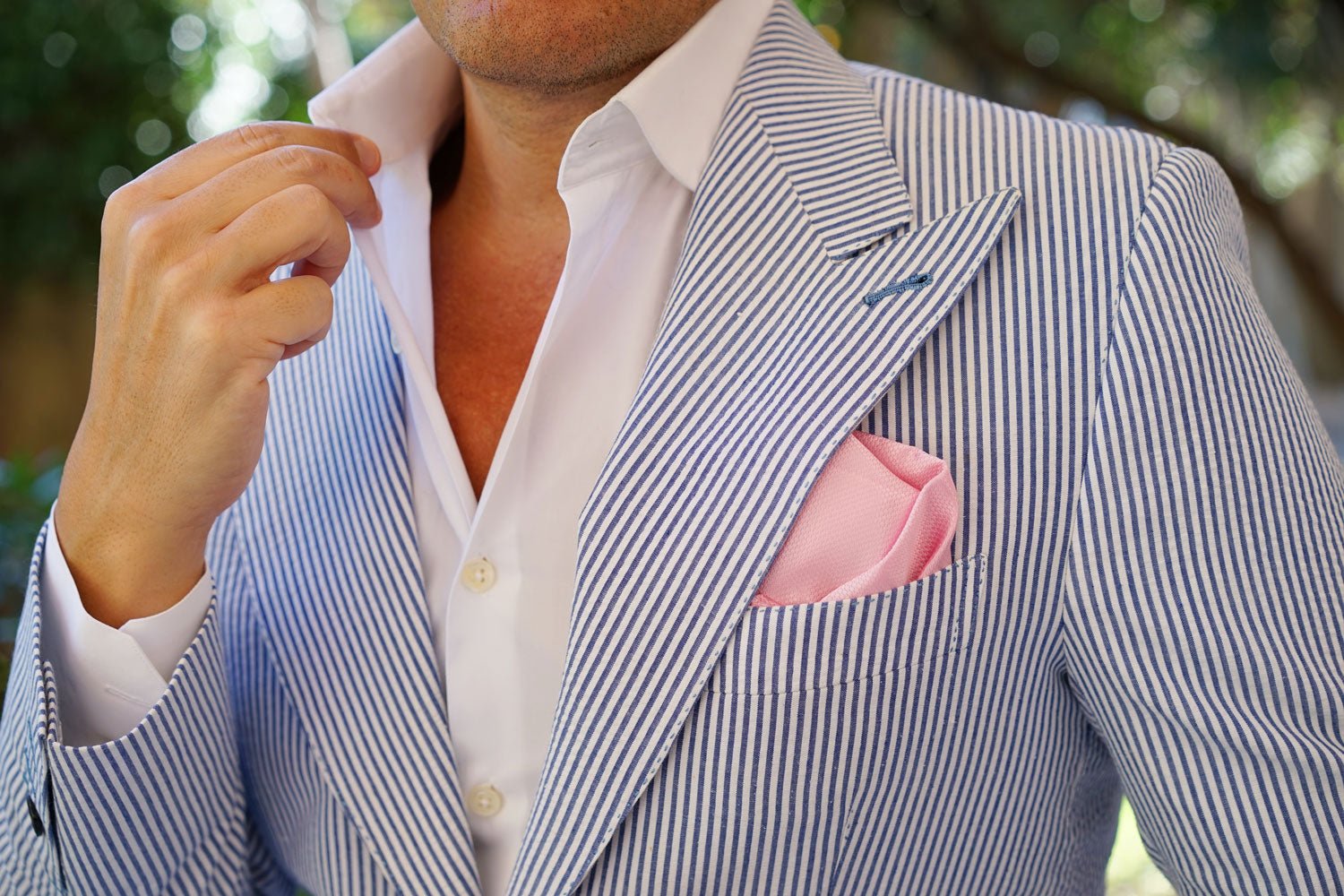 Peony Pink Basket Weave Pocket Square