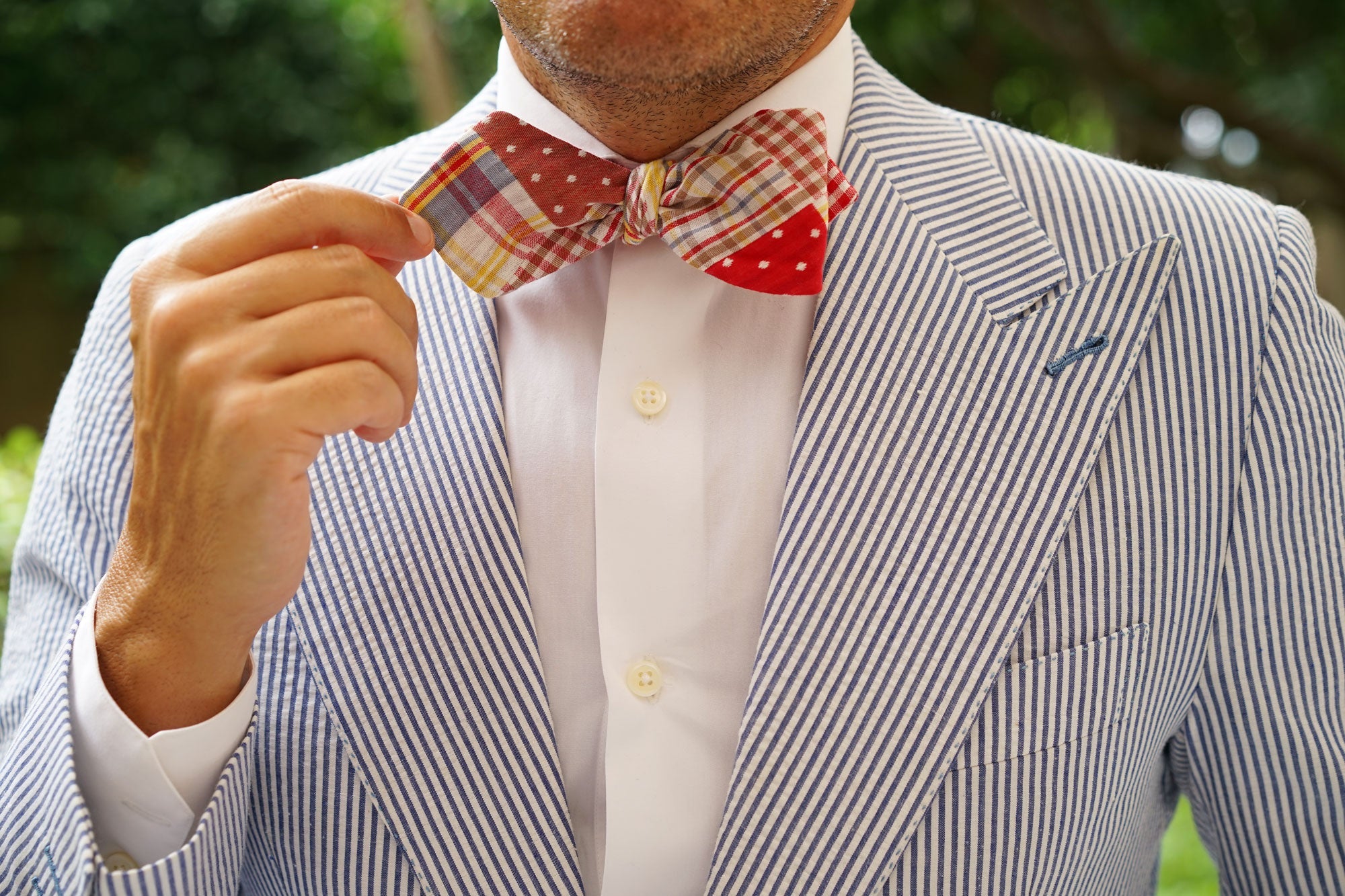 Plaid Red Gingham Cotton Polka Dot Self Tie Diamond Bow Tie