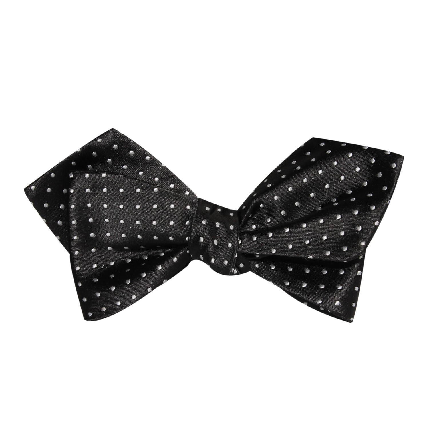 Black with Small White Polka Dots Self Tie Diamond Tip Bow Tie