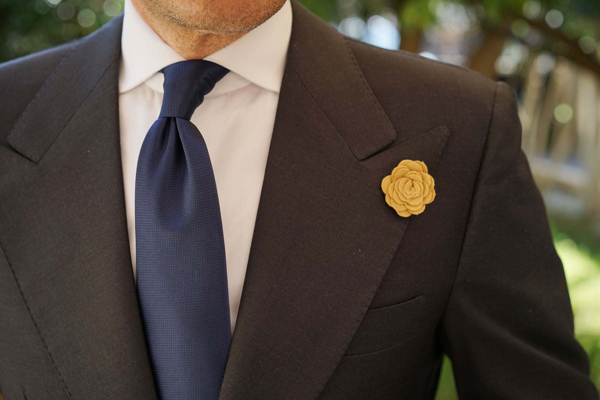 Khaki Wool Flower Lapel Pin