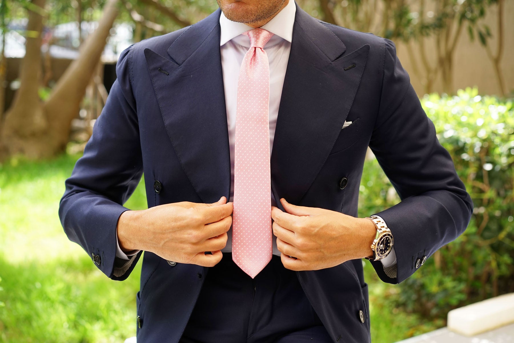 Rose Pink Mini Polka Dots Skinny Tie