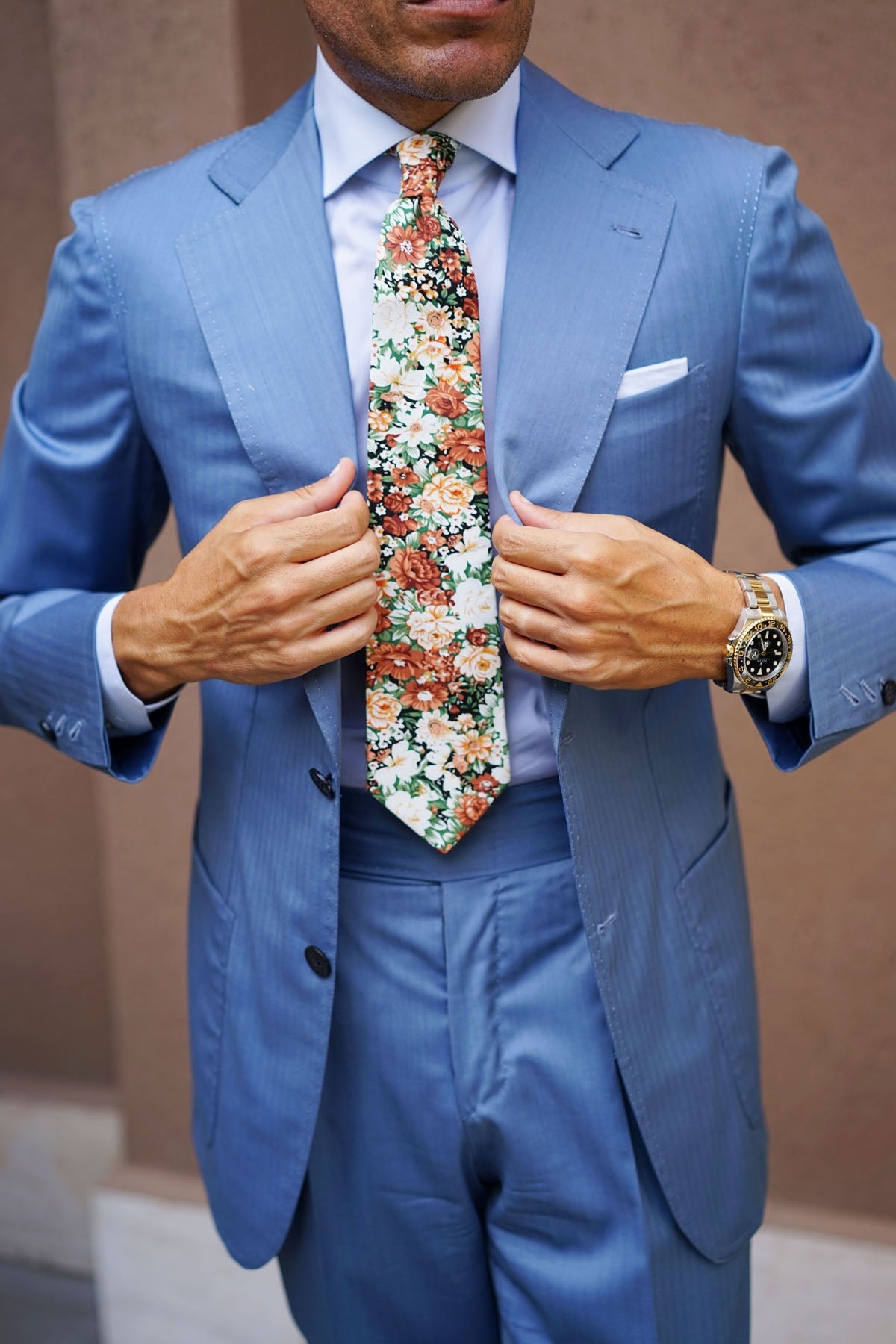 San Pietro Orange Floral Tie