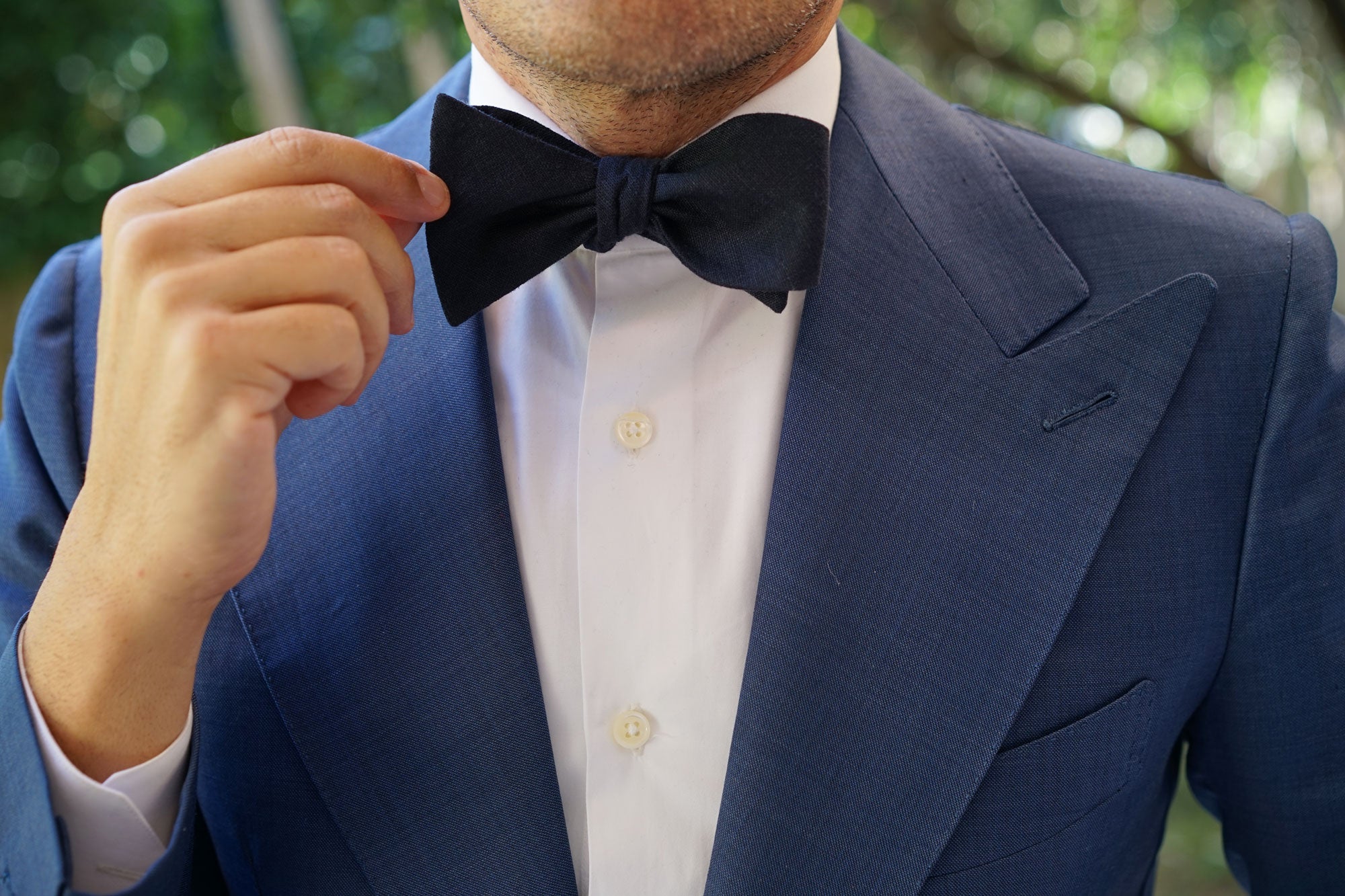 Dark Midnight Blue Linen Self Bow Tie