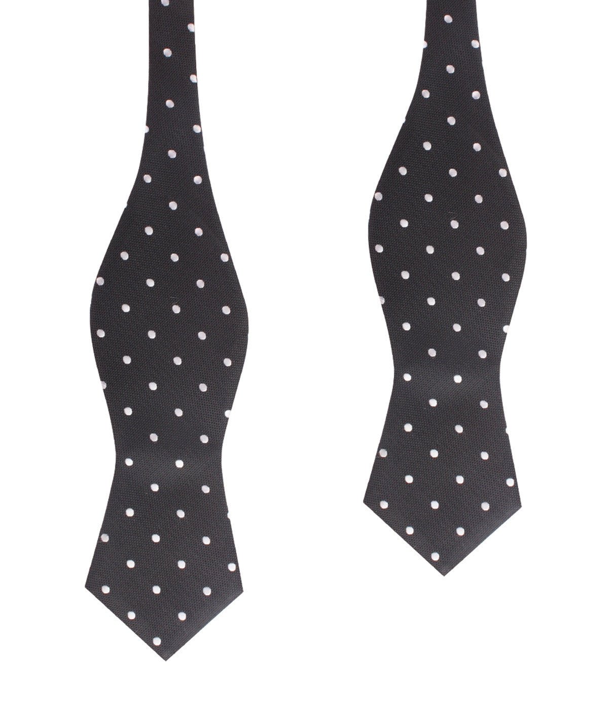 Coal Black with White Polka Dots Self Tie Diamond Tip Bow Tie