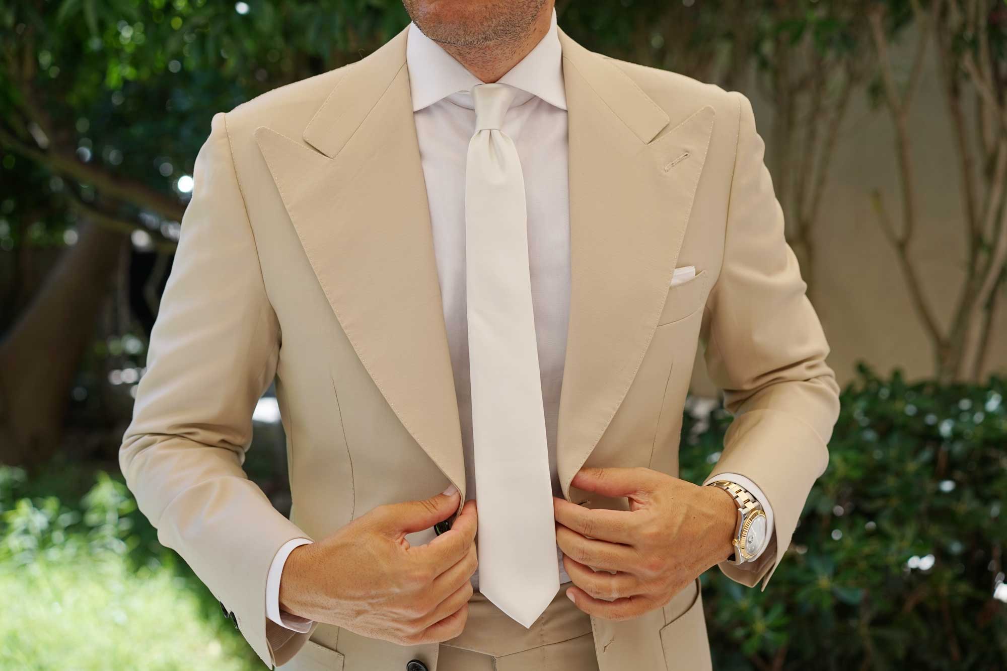 Ivory Crisp Satin Skinny Tie