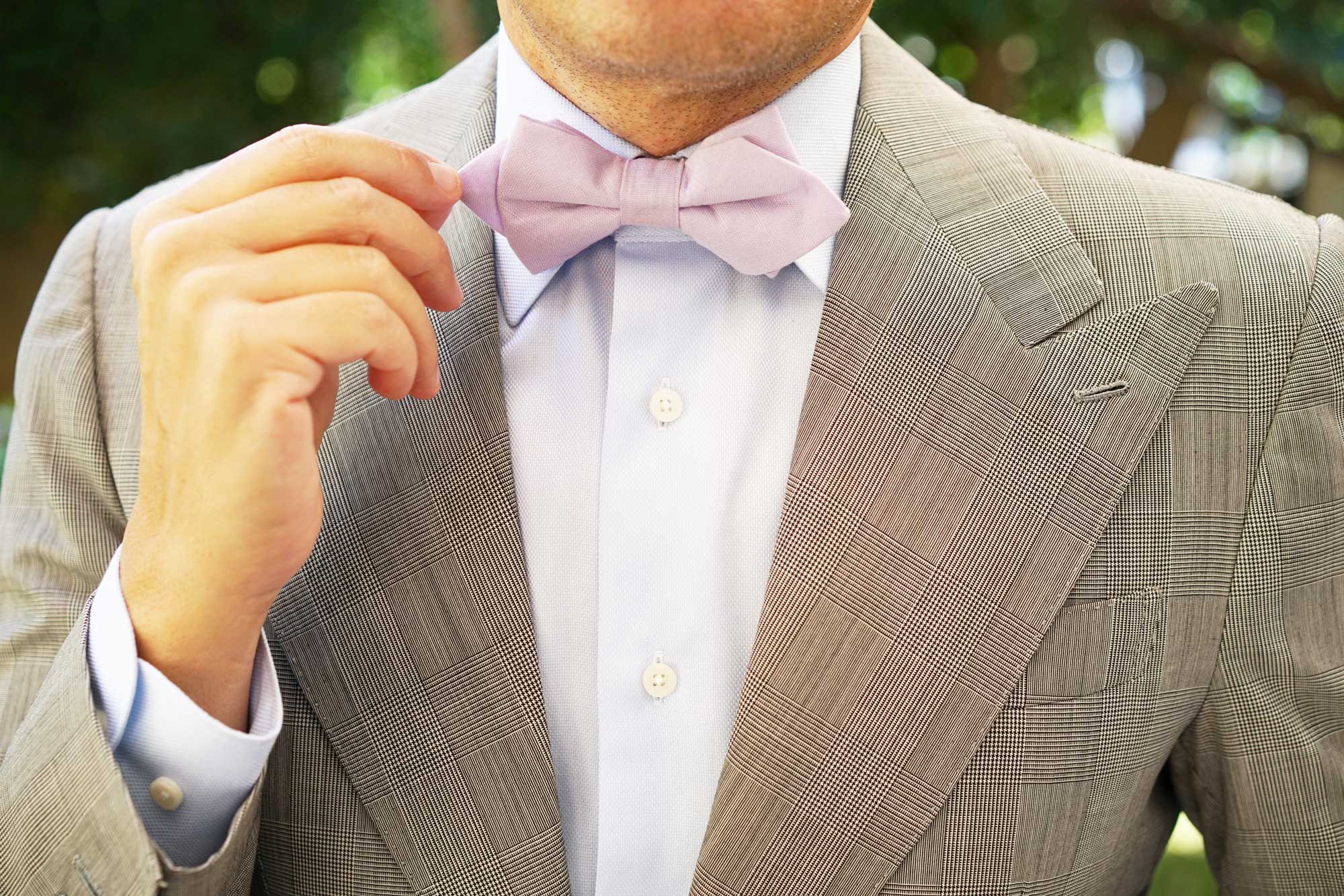 Purple Lilac Lavender Slub Linen Diamond Bow Tie