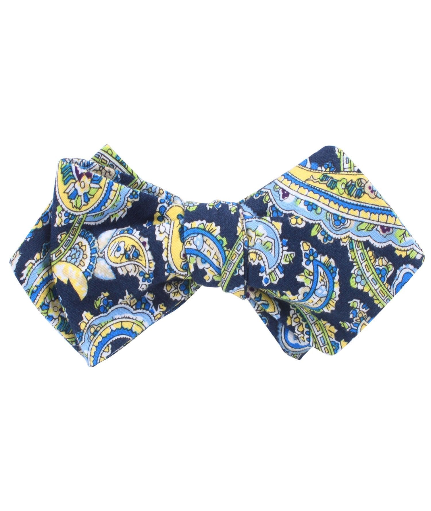 Vivara Yellow on Blue Paisley Diamond Self Bow Tie