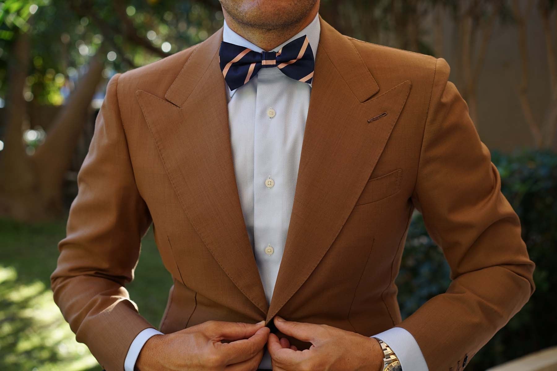 Navy Blue with Peach Stripes Bow Tie