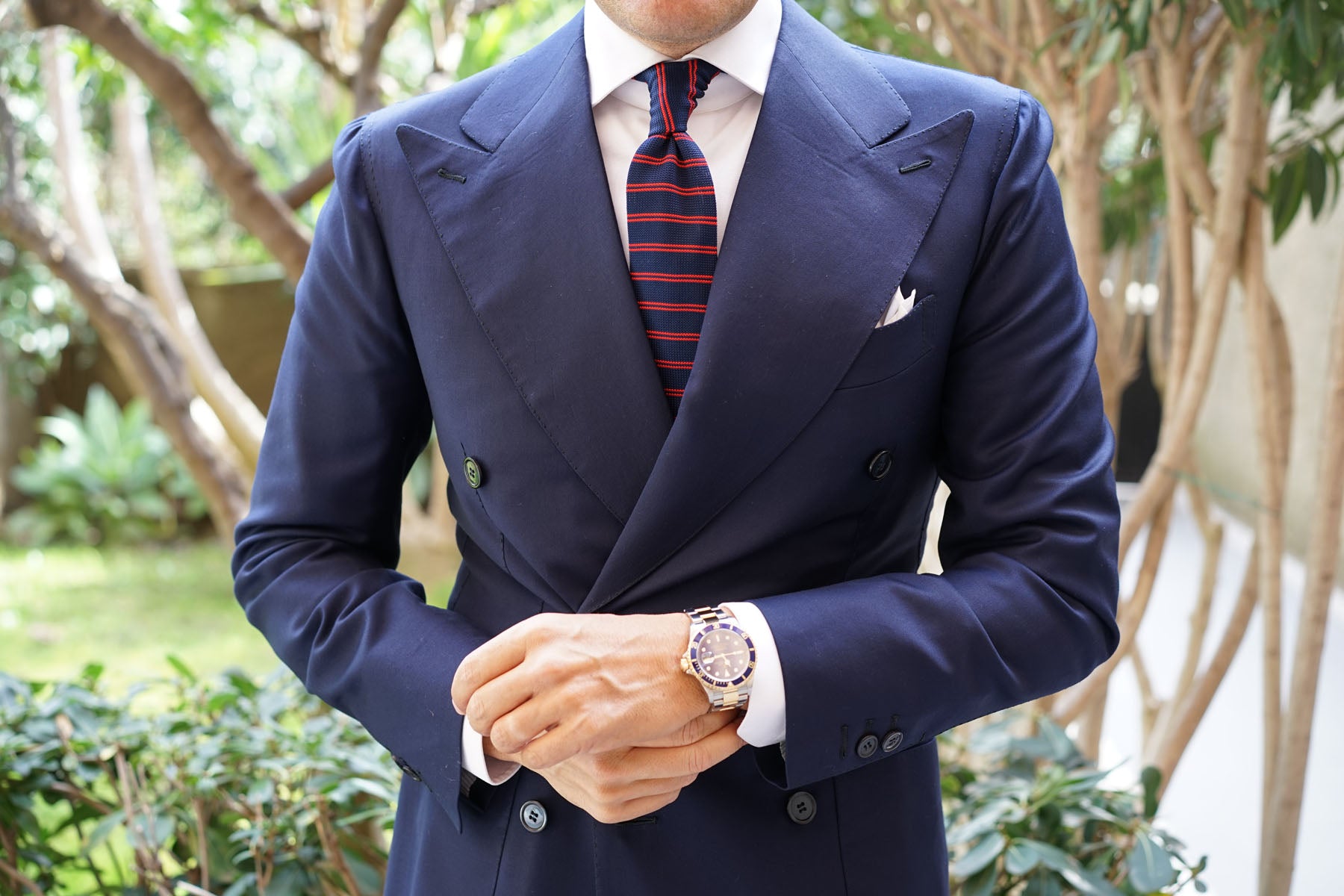 Lester Navy Blue with Red Striped Knitted Tie