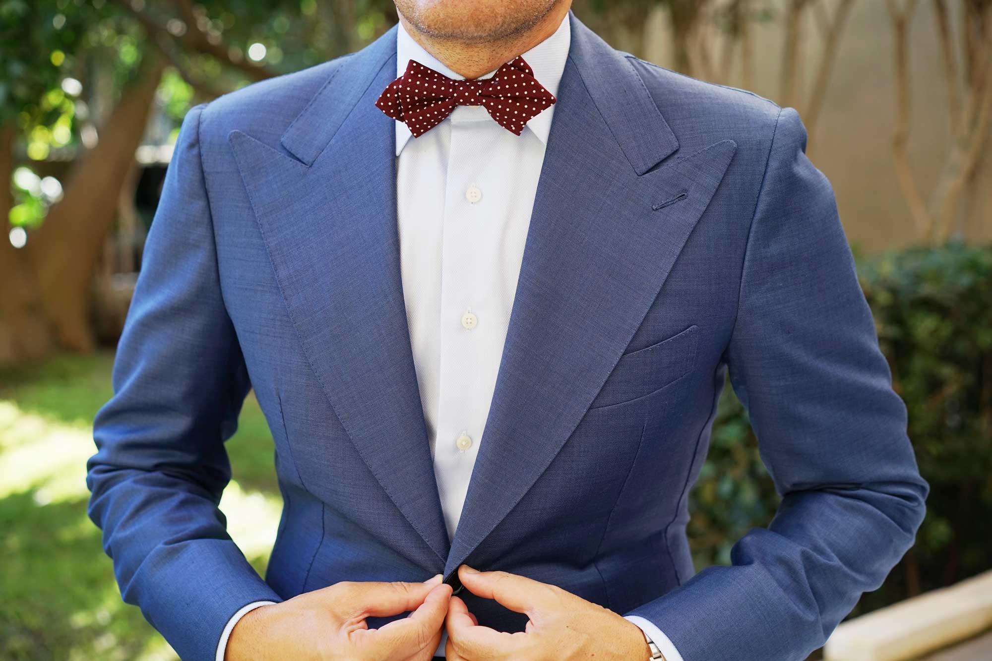 Burgundy Cotton Polkadot Diamond Bow Tie