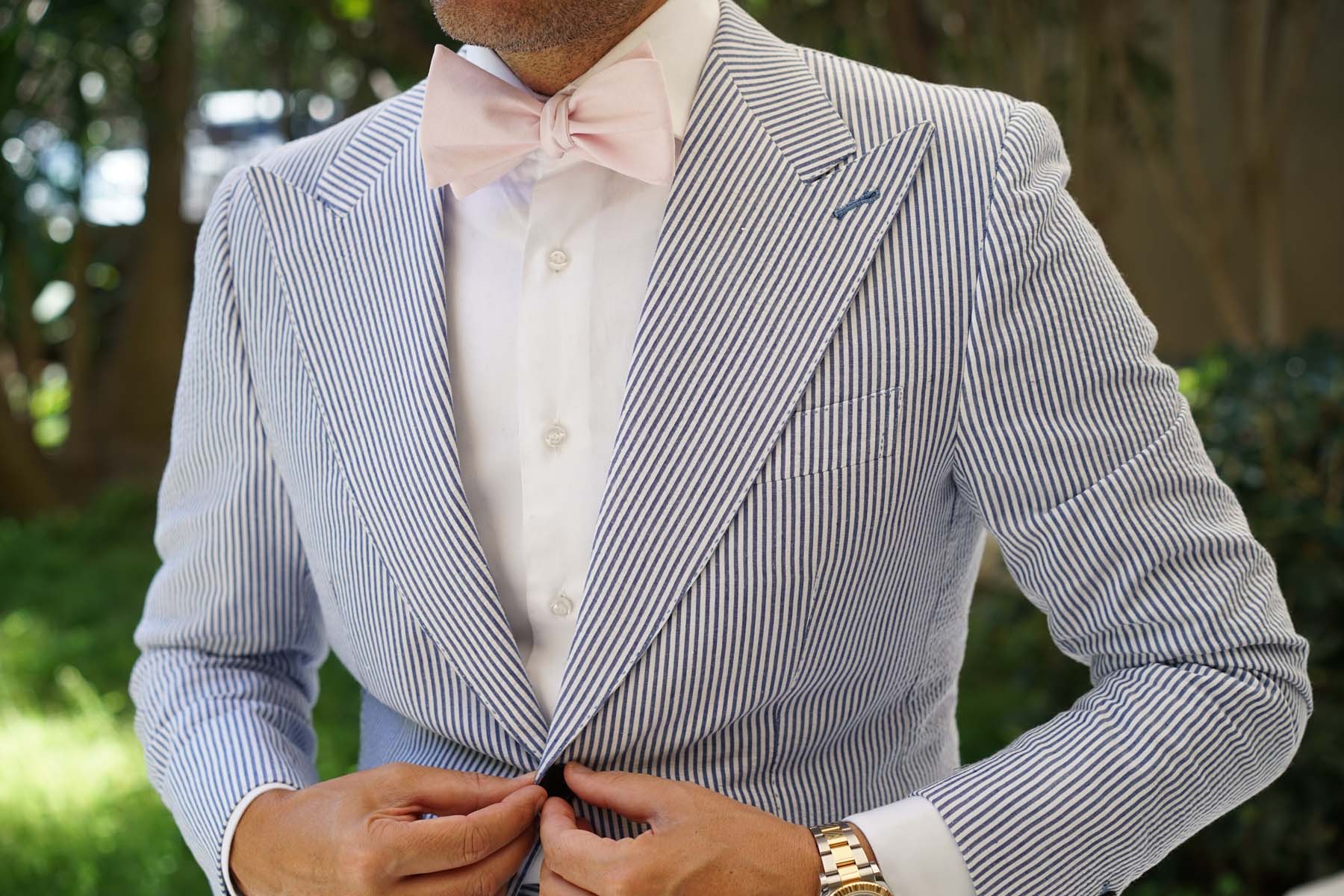 Blush Pink Slub Linen Self Tie Bow Tie