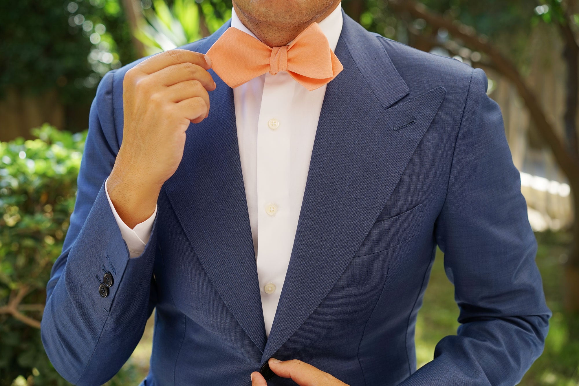 Coral Pink Linen Self Tie Diamond Tip Bow Tie