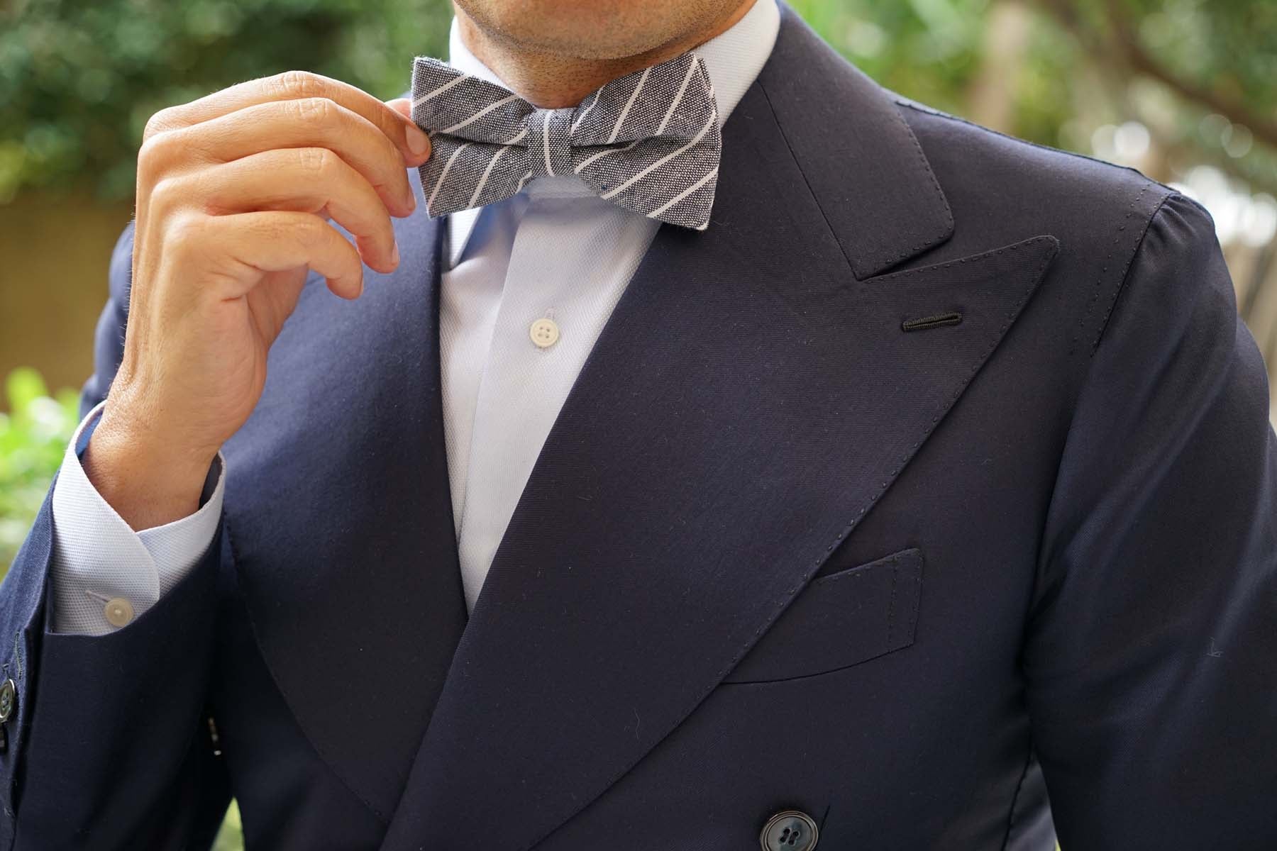 Starry Night Blue Pinstripe Linen Bow Tie