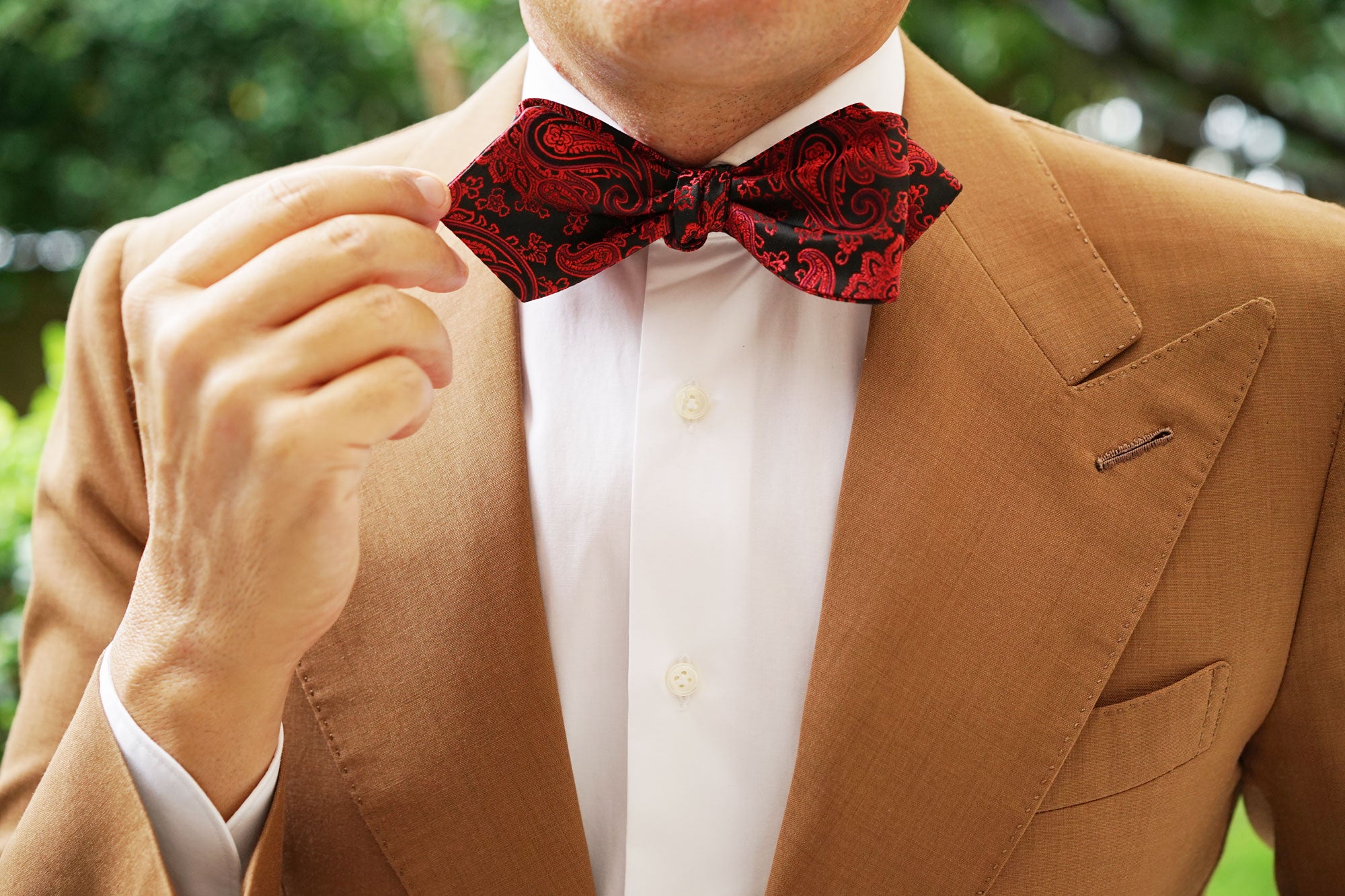 Paisley Red and Black Self Tie Diamond Tip Bow Tie