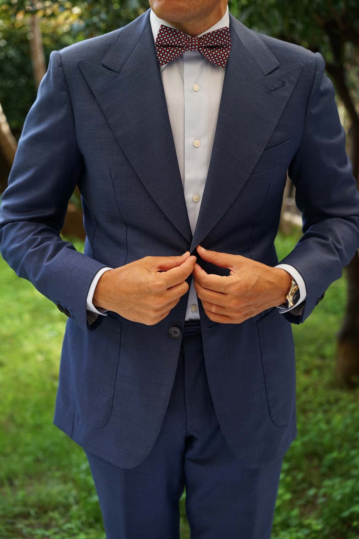 Navy and Light Blue Red Checkered - Bow Tie