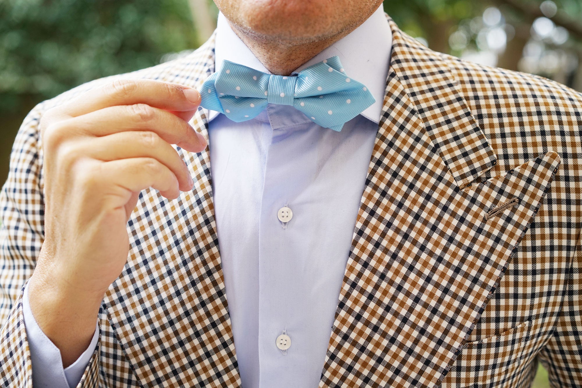 Sky Blue with White Polka Dots Diamond Bow Tie