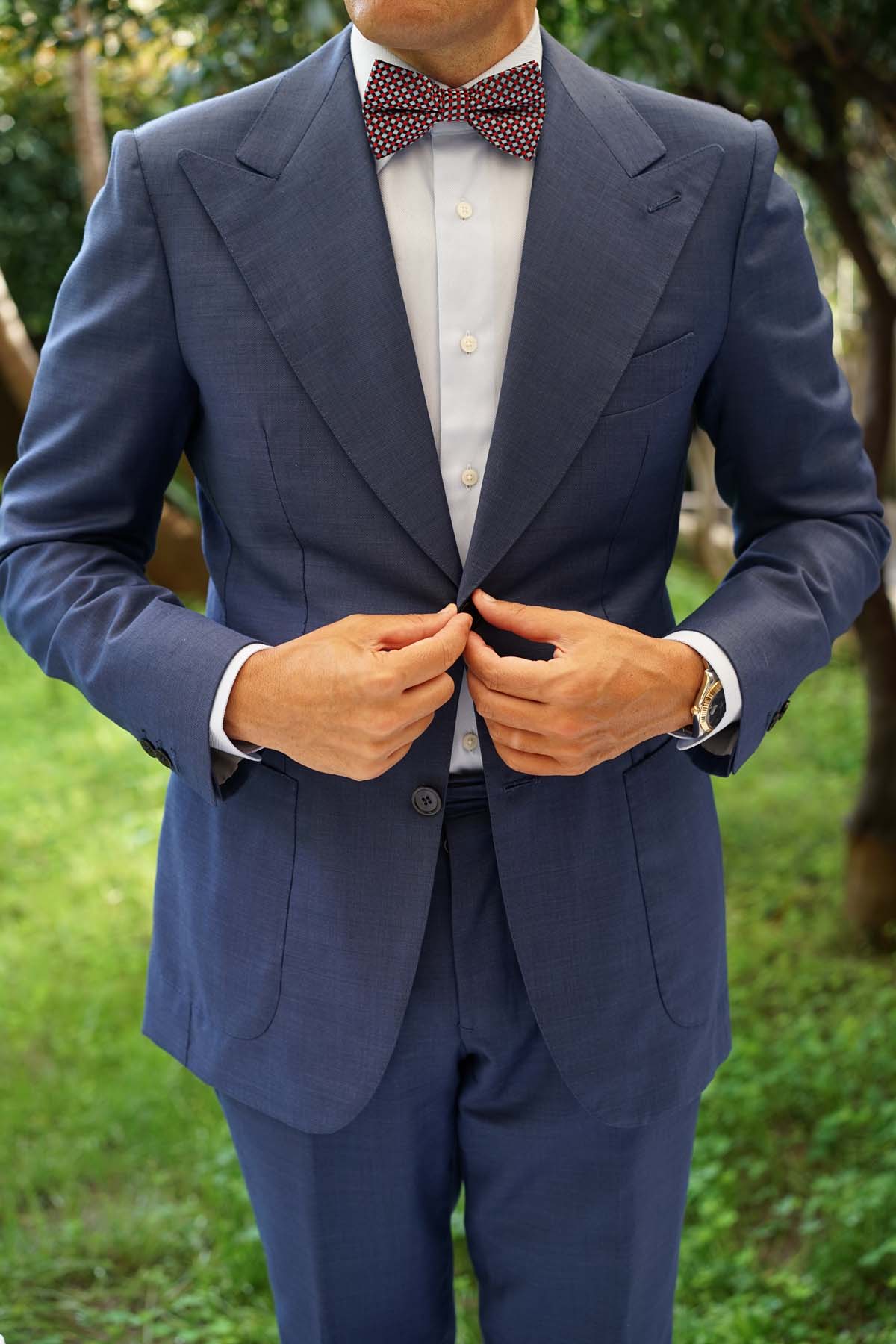 Navy and Light Blue Red Checkered - Bow Tie