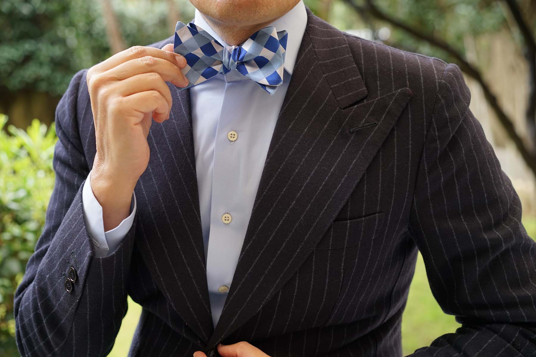 Sea and Light Blue White Checkered - Bow Tie (Untied)