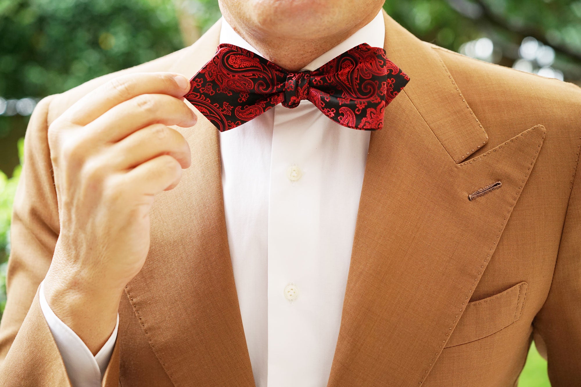 Paisley Red and Black Self Tie Diamond Tip Bow Tie