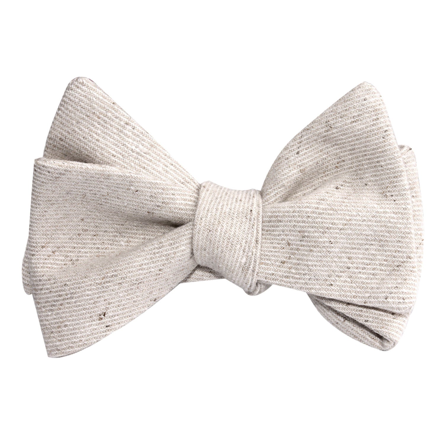 Khaki Twill Stripe Linen Self Tie Bow Tie