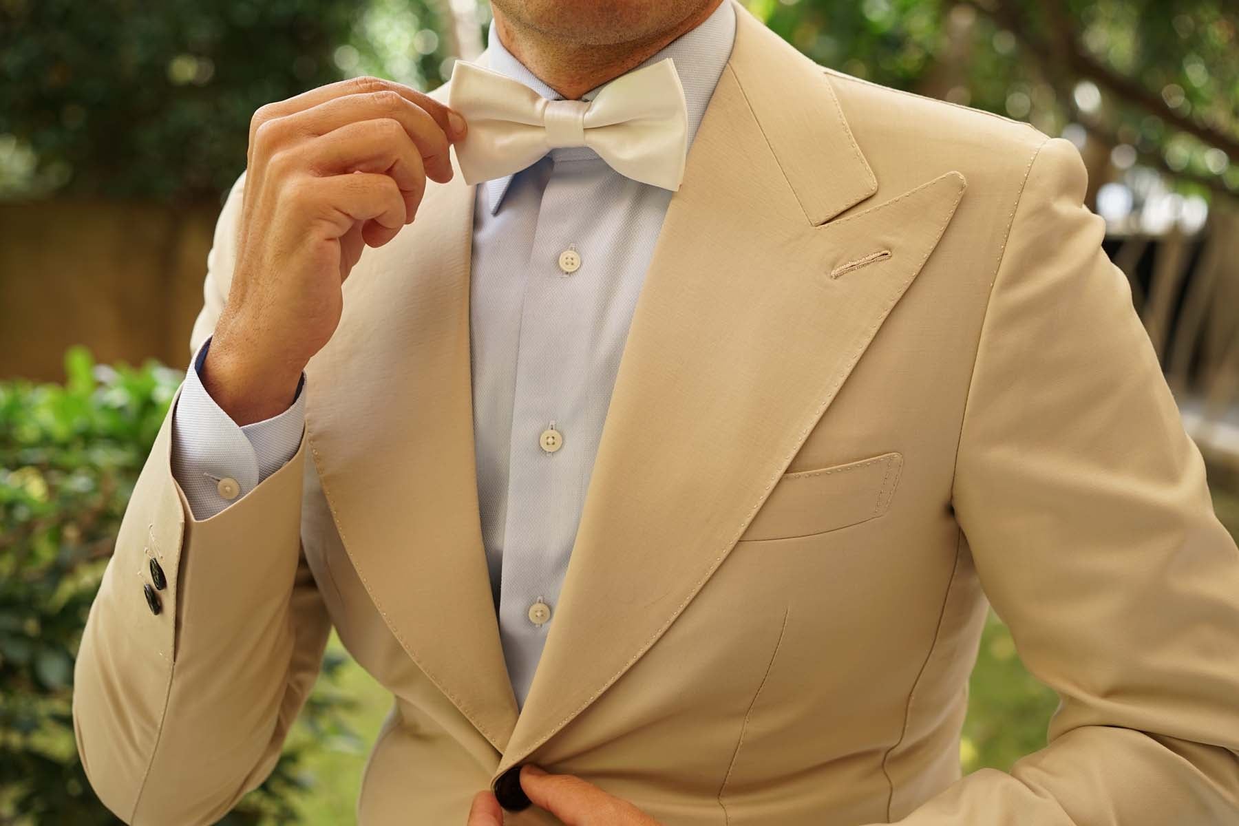 Ivory Satin Bow Tie