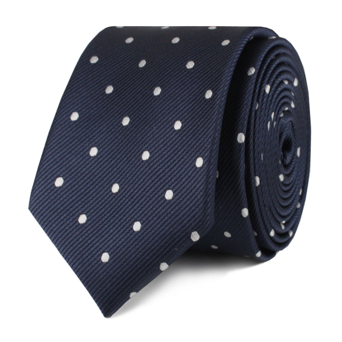 Dark Midnight Blue with White Polka Dots Skinny Tie