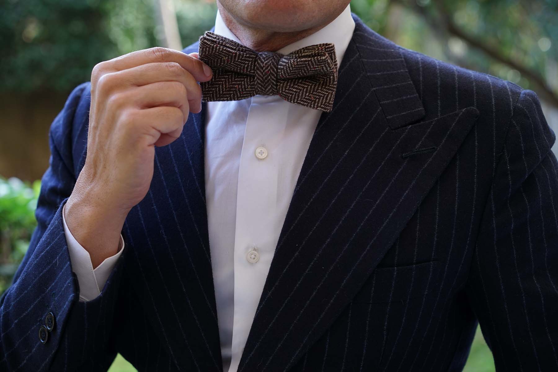 Herringbone Chestnut Wool Bow Tie